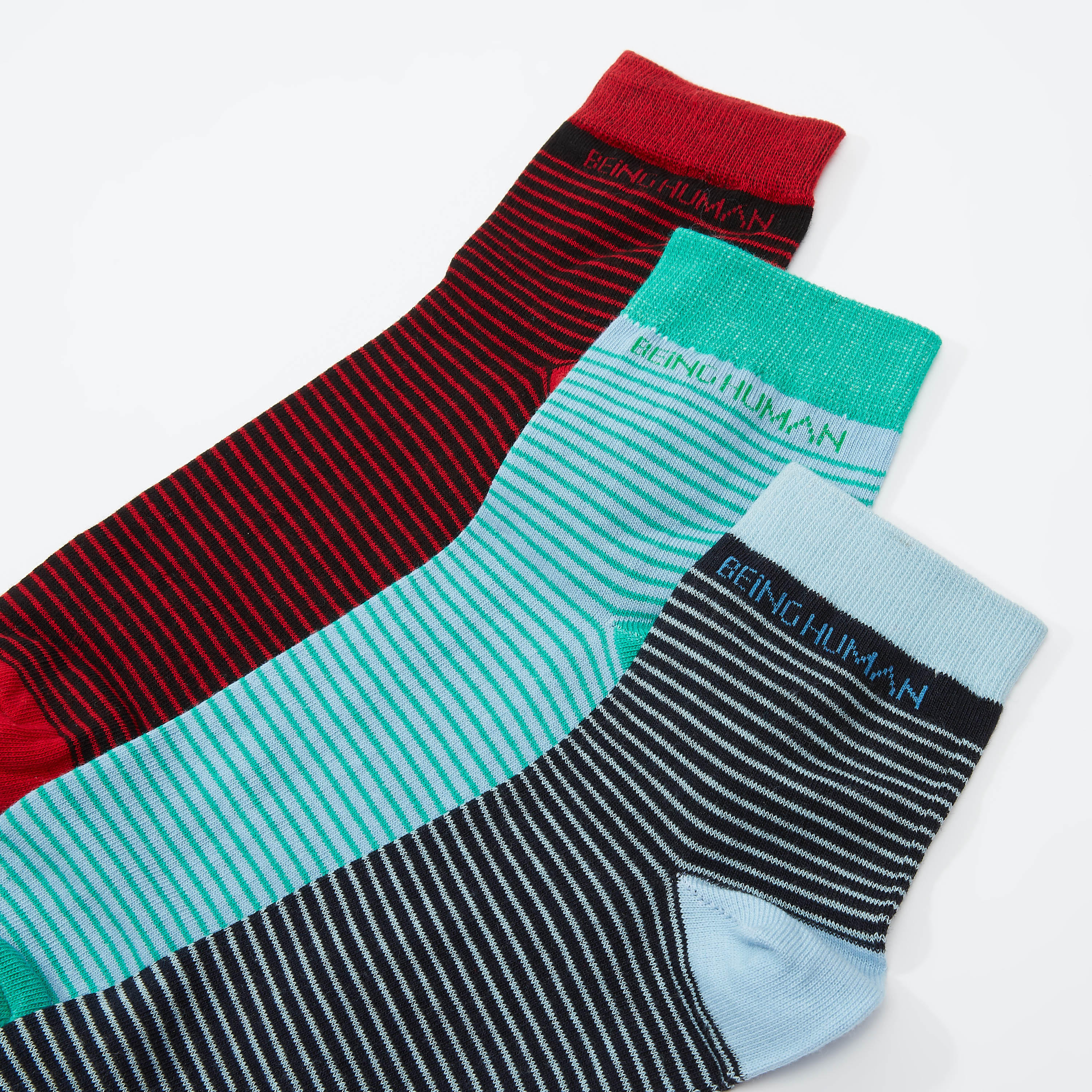 جوارب مقلّمة بطول الكاحل من بيينج هيومان - طقم من 3 أزواج-men-socks-image-2