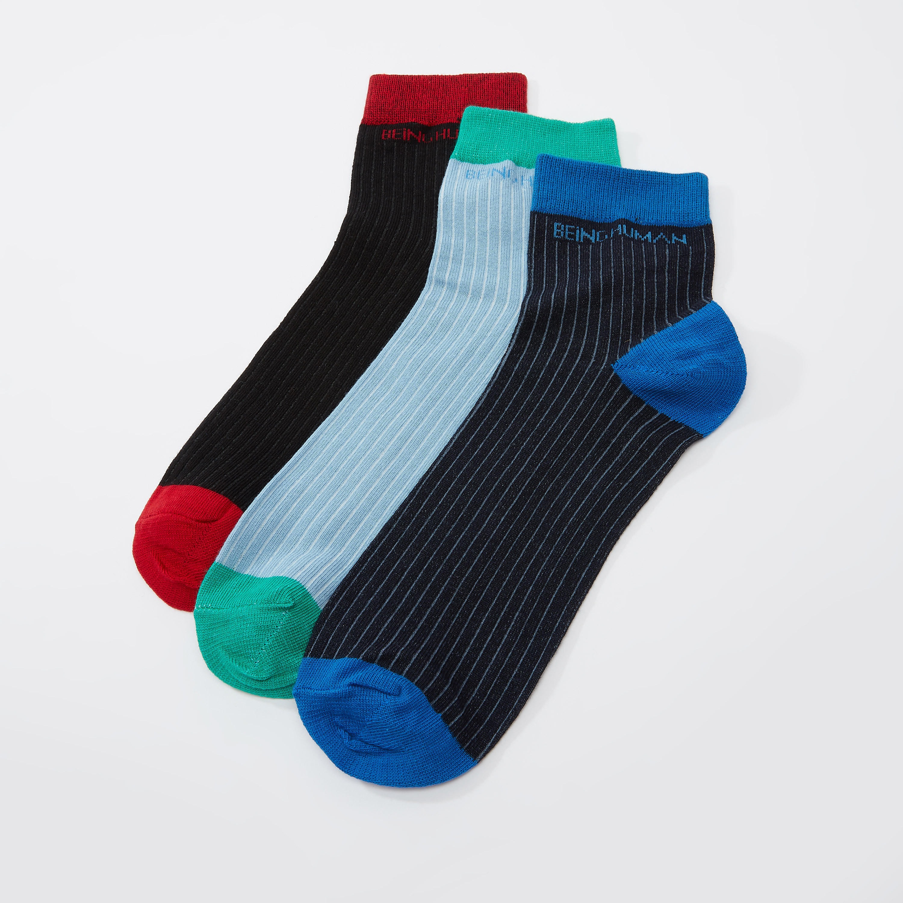جوارب مقلّمة بطول الكاحل من بيينج هيومان - طقم من 3 أزواج-men-socks-image-1