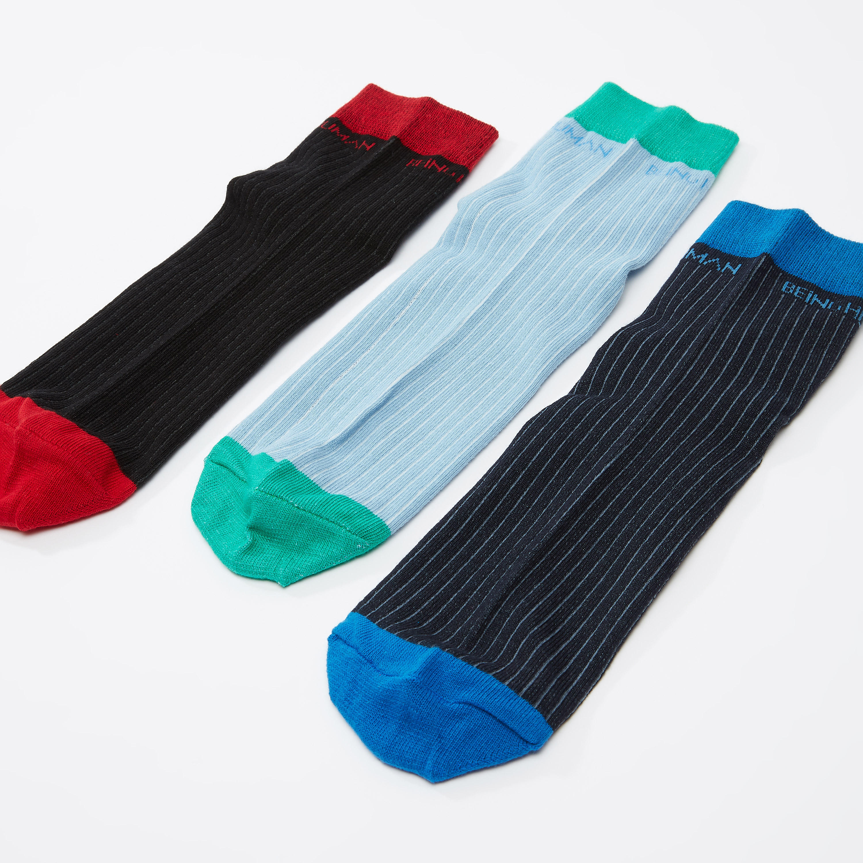 جوارب مقلّمة بطول الكاحل من بيينج هيومان - طقم من 3 أزواج-men-socks-image-3