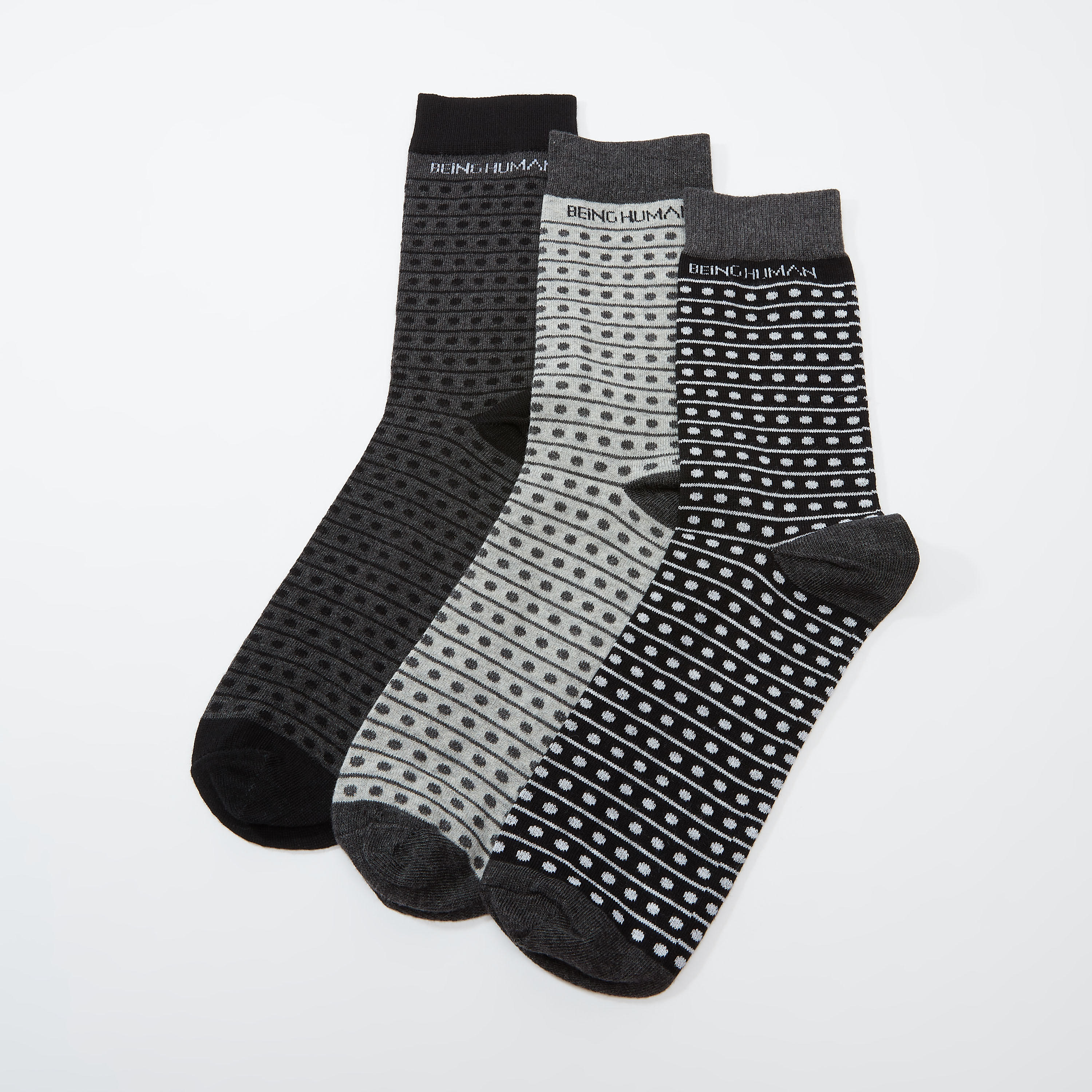 جوارب بطول الكاحل بطبعات بيينج هيومان - طقم من 3 أزواج-men-socks-image-1