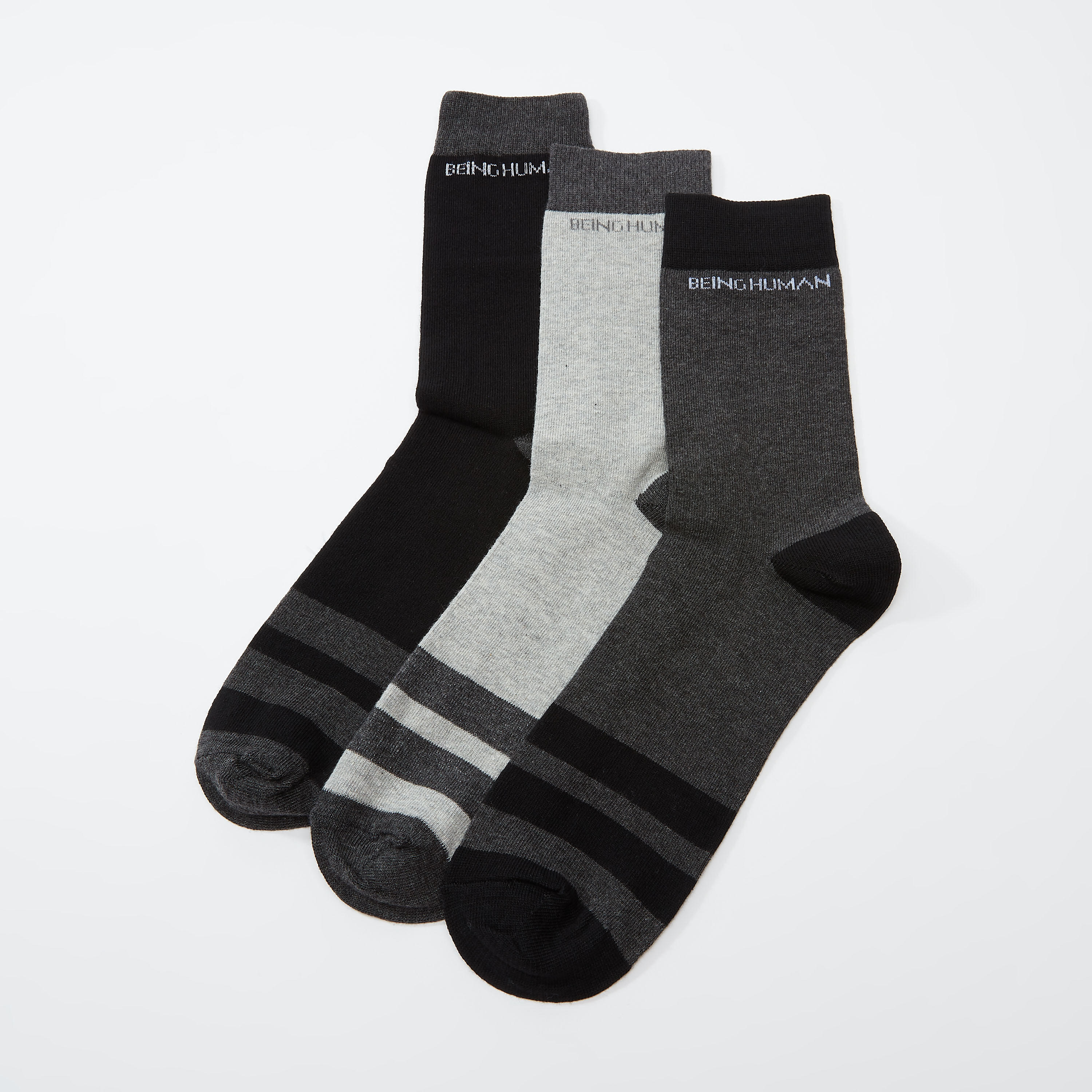 جوارب مقلّمة بطول أعلى الكاحل من بيينج هيومان - طقم من 3 أزواج-men-socks-image-1