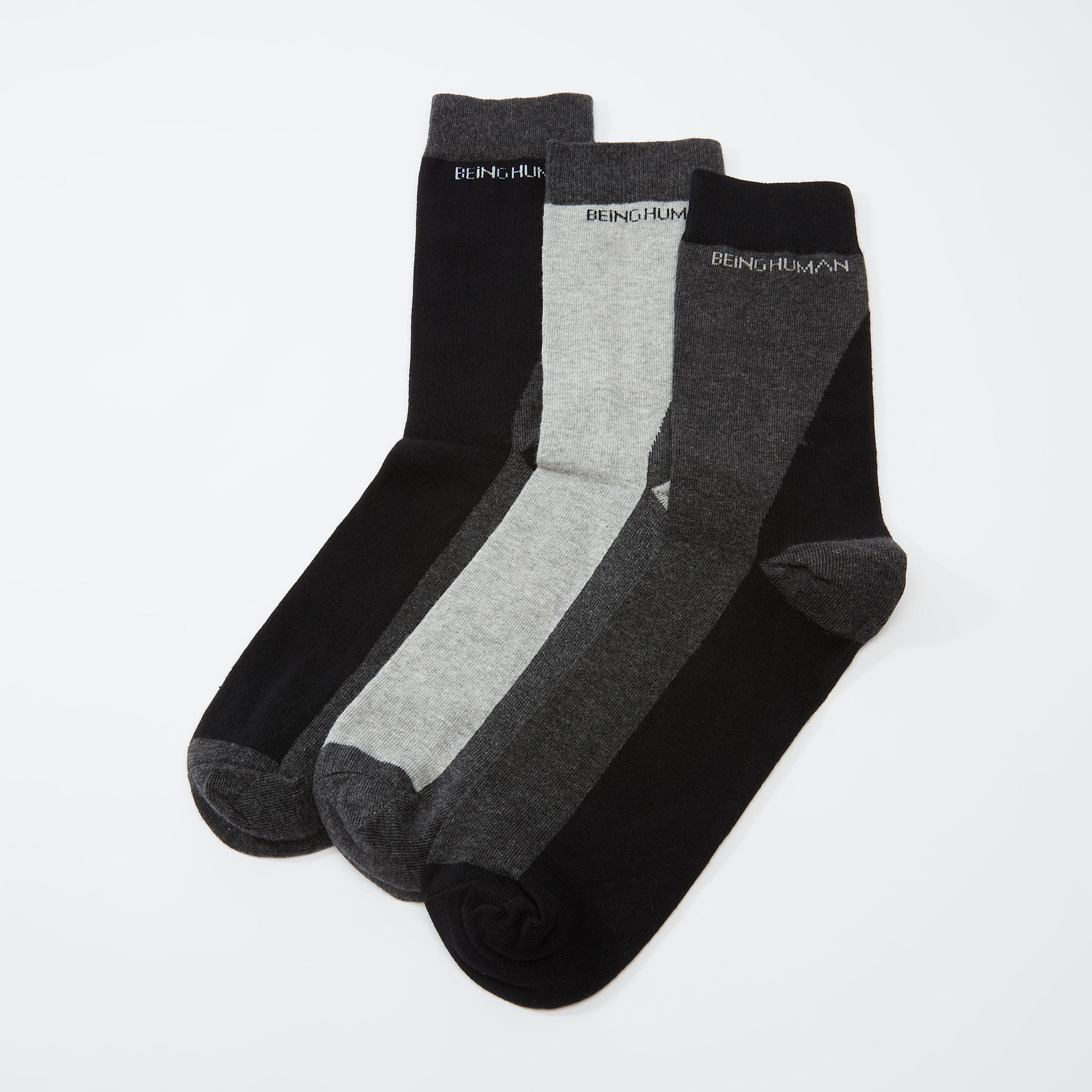 جوارب بنمط كتل الألوان بطول الكاحل من بيينج هيومان - طقم من 3 أزواج-men-socks-image-1