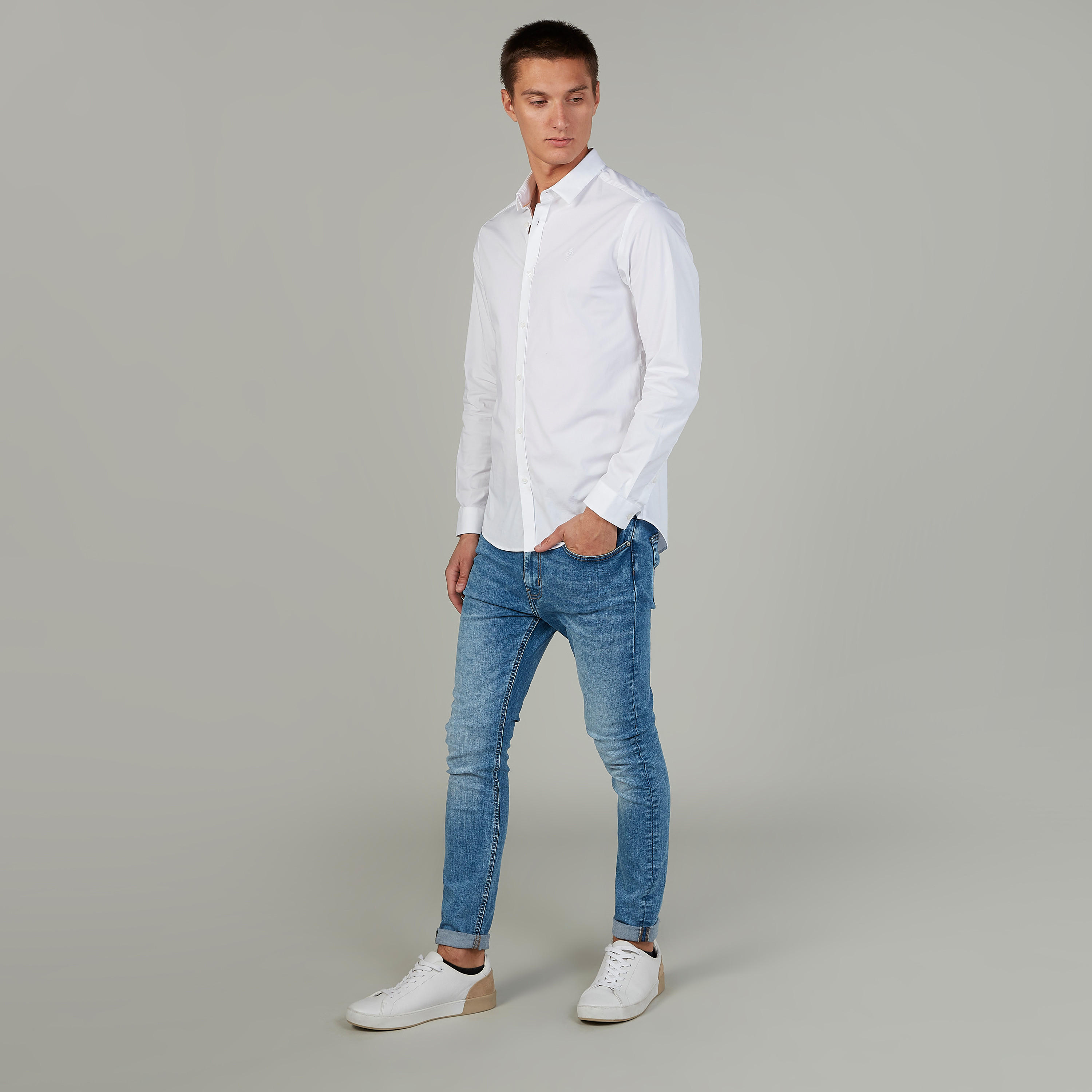 Being Human Plain Shirt with Long Sleeves and Spread Collar-men-clothing-shirts-image-2