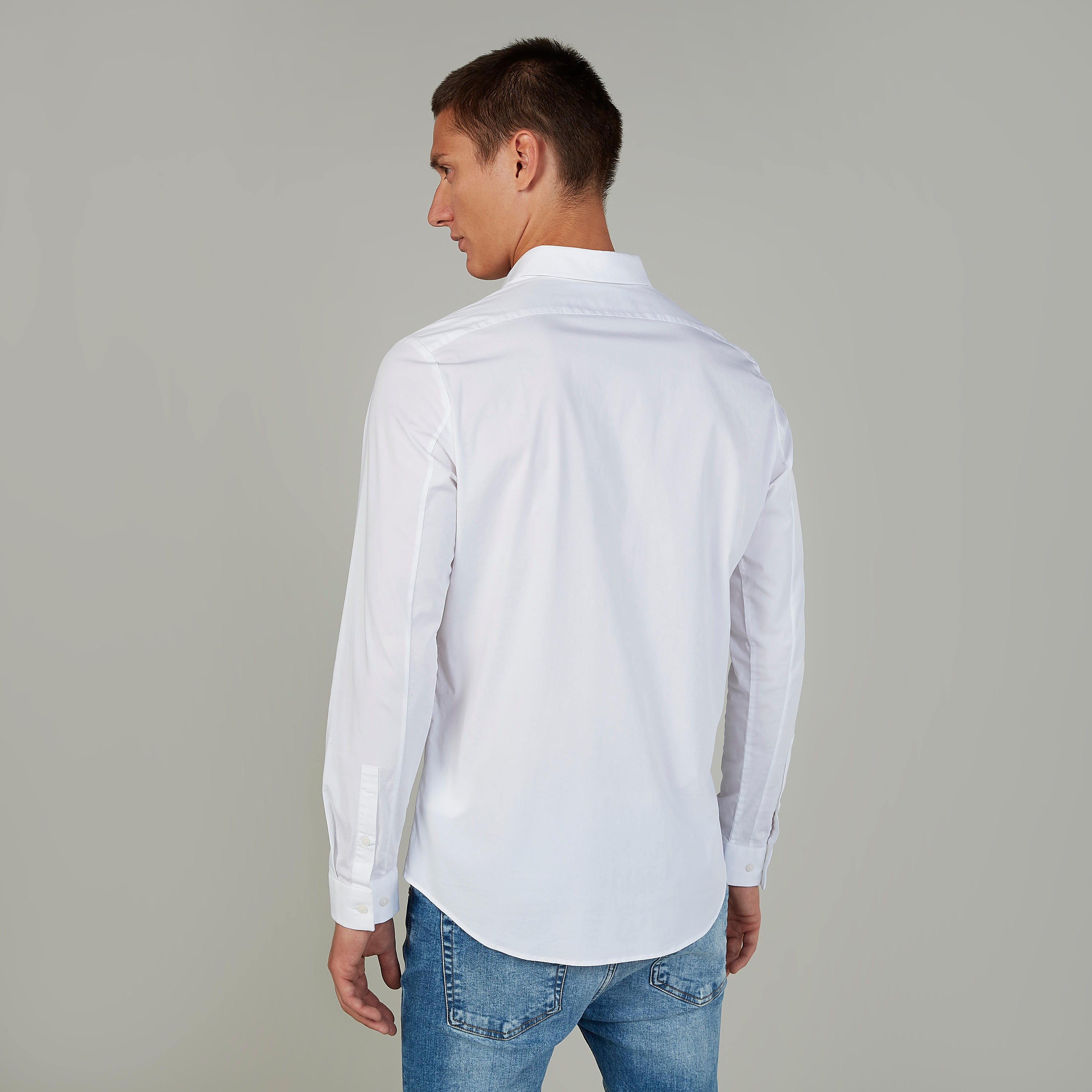 Being Human Plain Shirt with Long Sleeves and Spread Collar-men-clothing-shirts-image-4