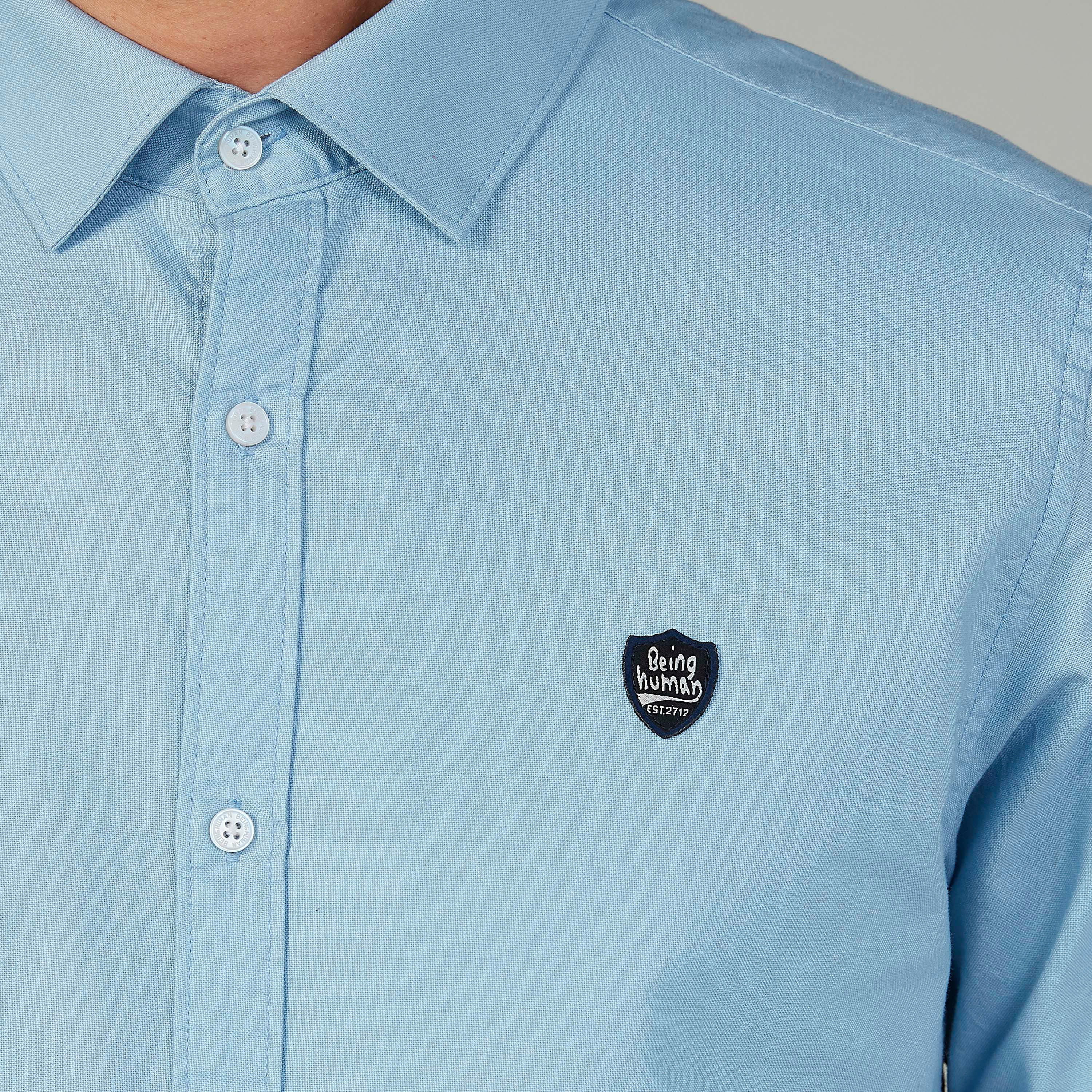 قميص سليم بارز الملمس بأكمام طويلة من بيينج هيومان-men-clothing-shirts-image-3