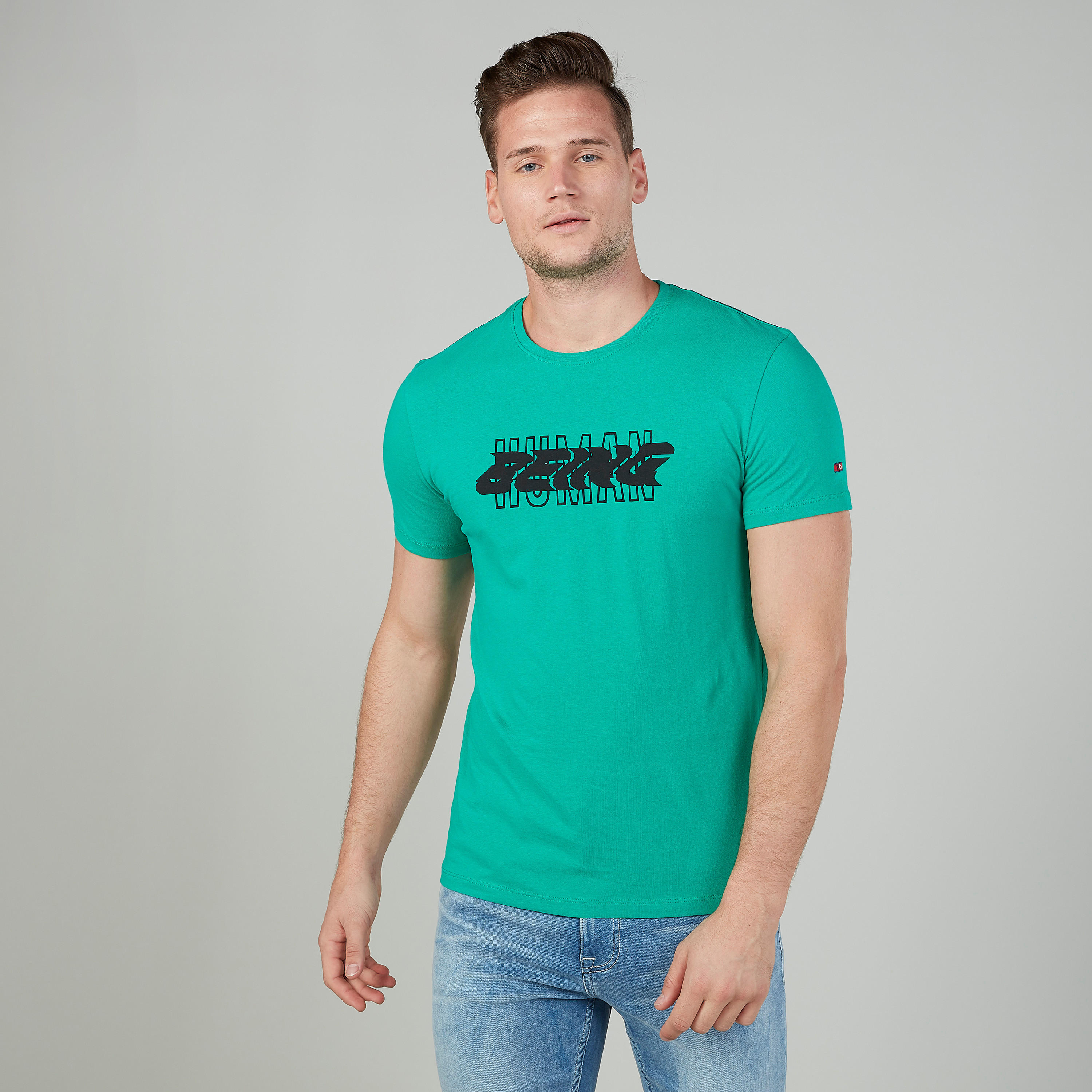 تيشيرت بياقة مستديرة وأكمام قصيرة وطبعات بيينج هيومان-men-clothing-tshirtsandpolos-tshirts-image-1