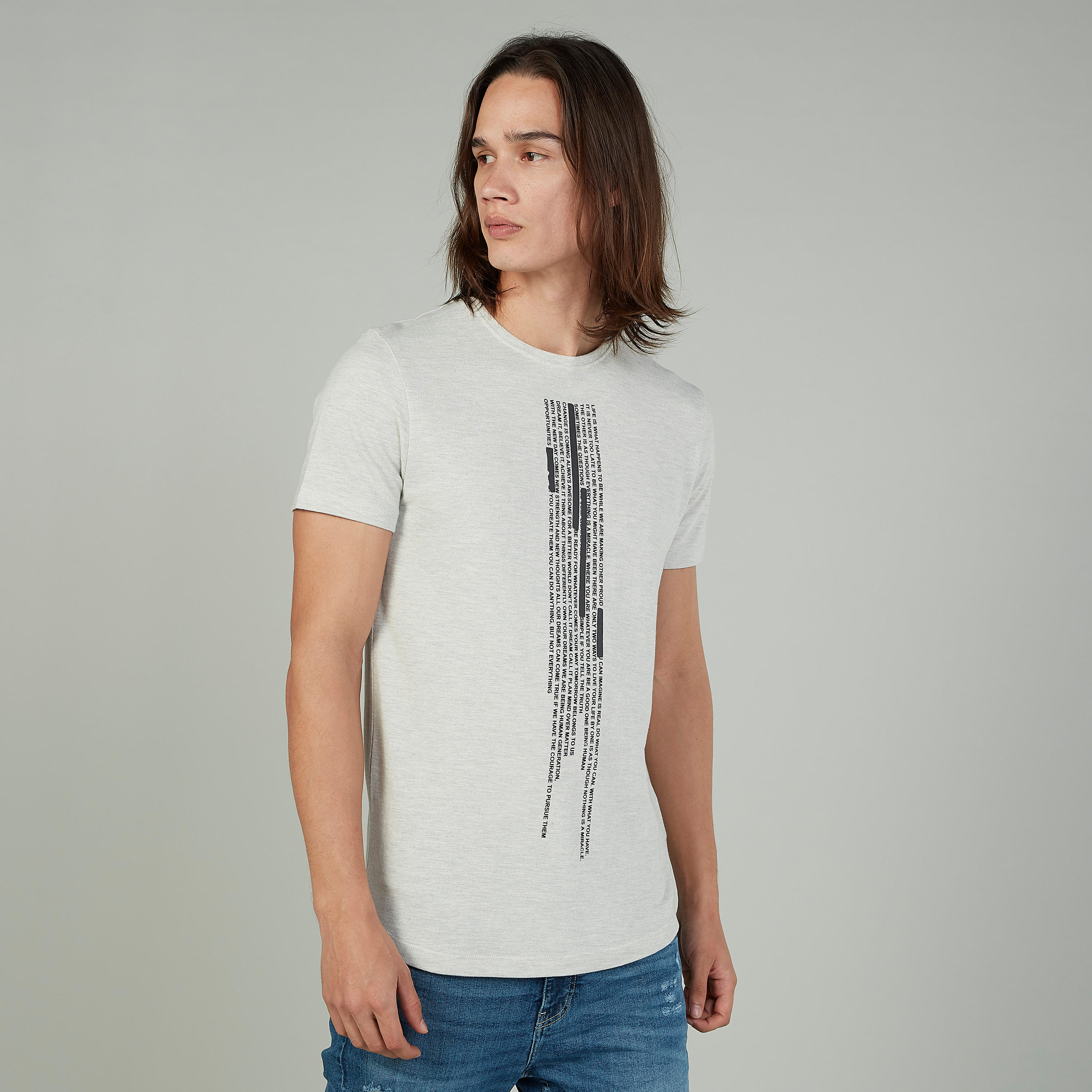 تيشيرت بياقة ضيّقة وأكمام قصيرة وطبعات بيينج هيومان-men-clothing-tshirtsandpolos-tshirts-image-1