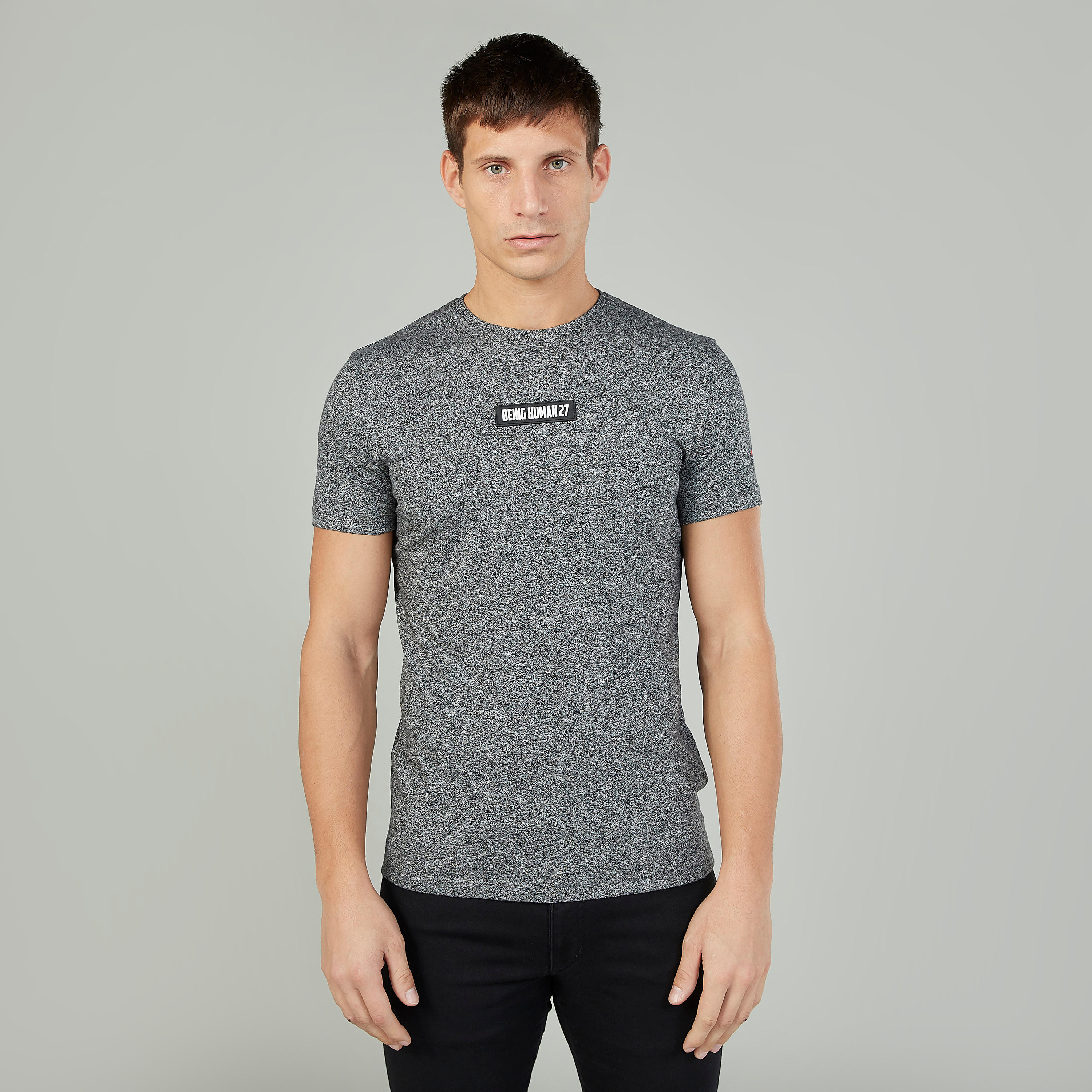 تيشيرت بياقة ضيّقة وأكمام قصيرة وطبعات بيينج هيومان-men-clothing-tshirtsandpolos-tshirts-image-1