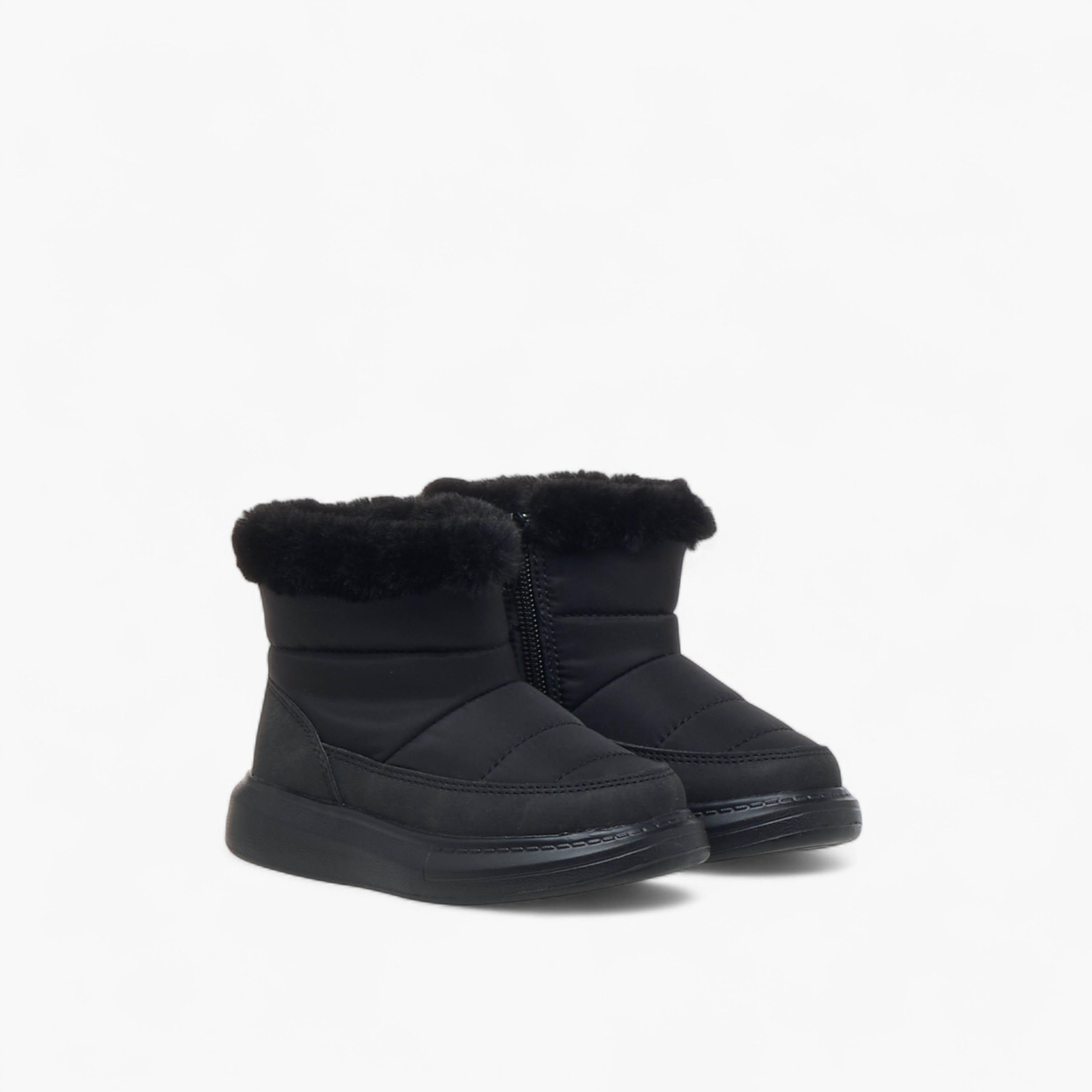 Barefeet Faux Fur Accent Ankle Boots with Zip Closure-girls-shoes-boots-image-1