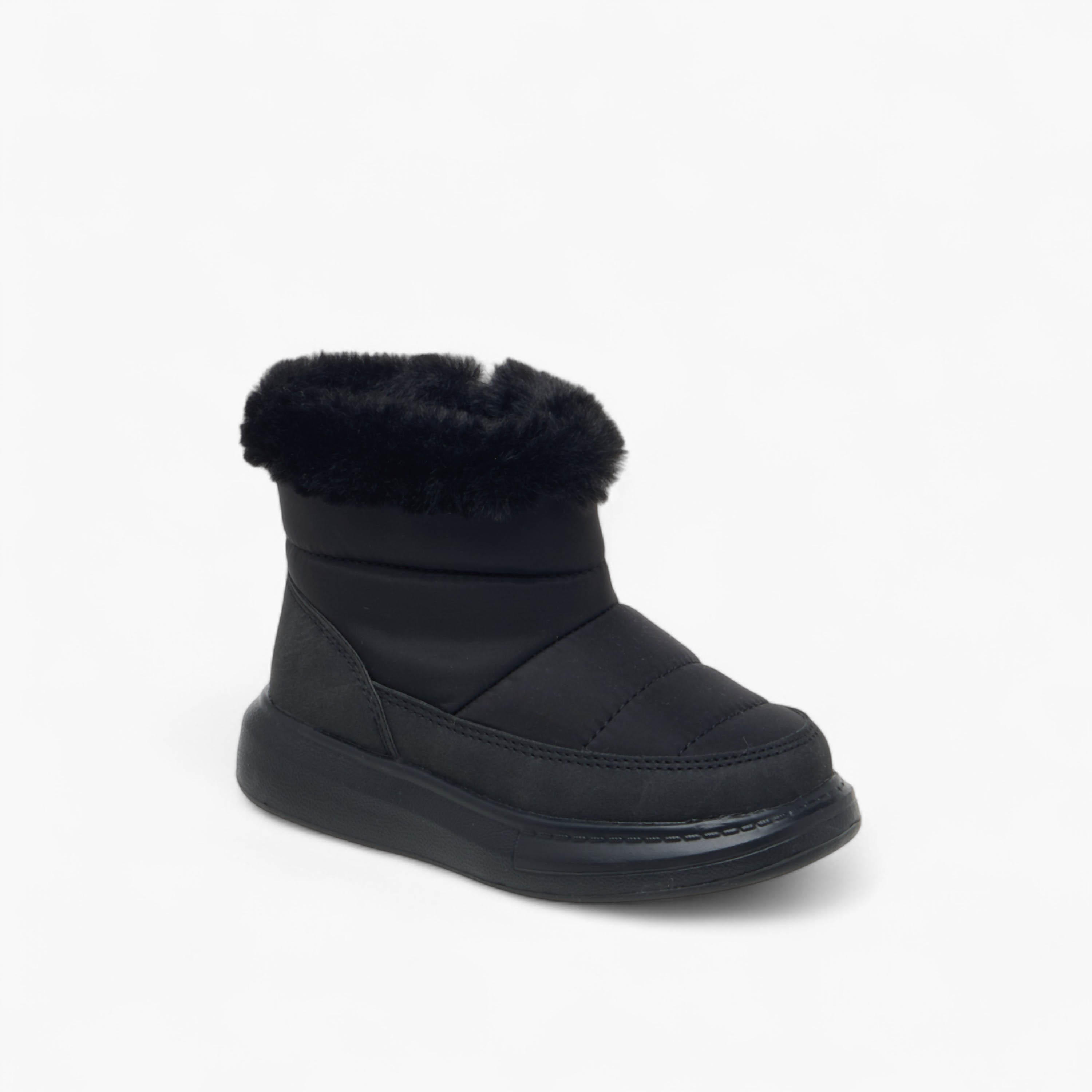 Barefeet Faux Fur Accent Ankle Boots with Zip Closure-girls-shoes-boots-image-2