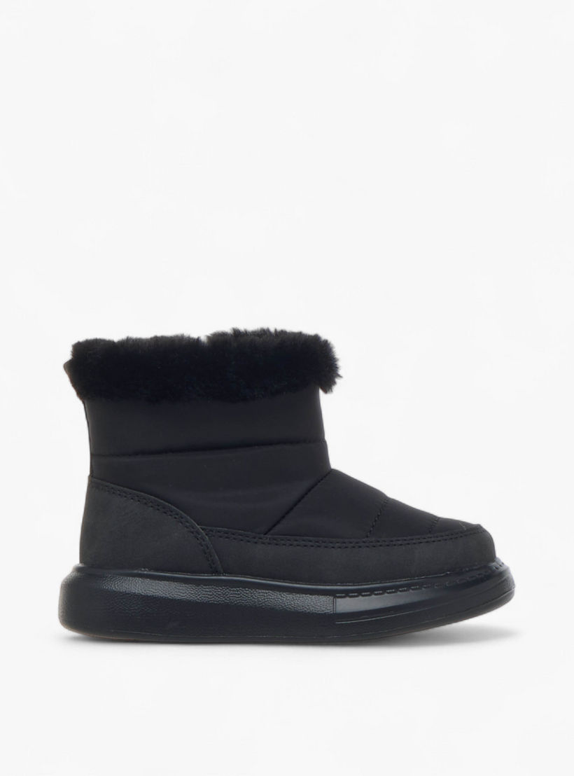 Barefeet Faux Fur Accent Ankle Boots with Zip Closure-girls-shoes-boots-image-3