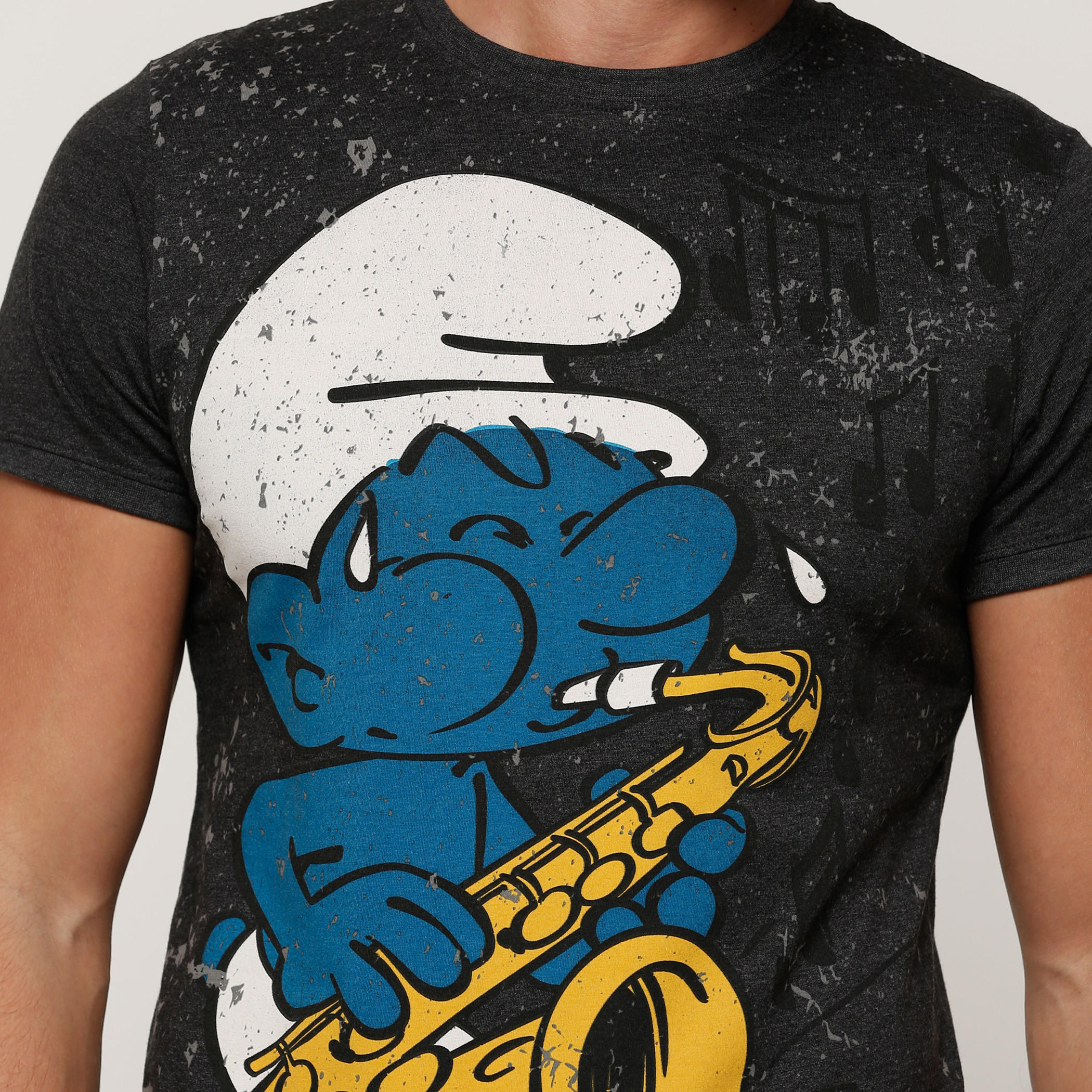 تيشيرت بياقة مستديرة وأكمام قصيرة مع طبعات السنافر-men-clothing-tshirtsandpolos-tshirts-image-4