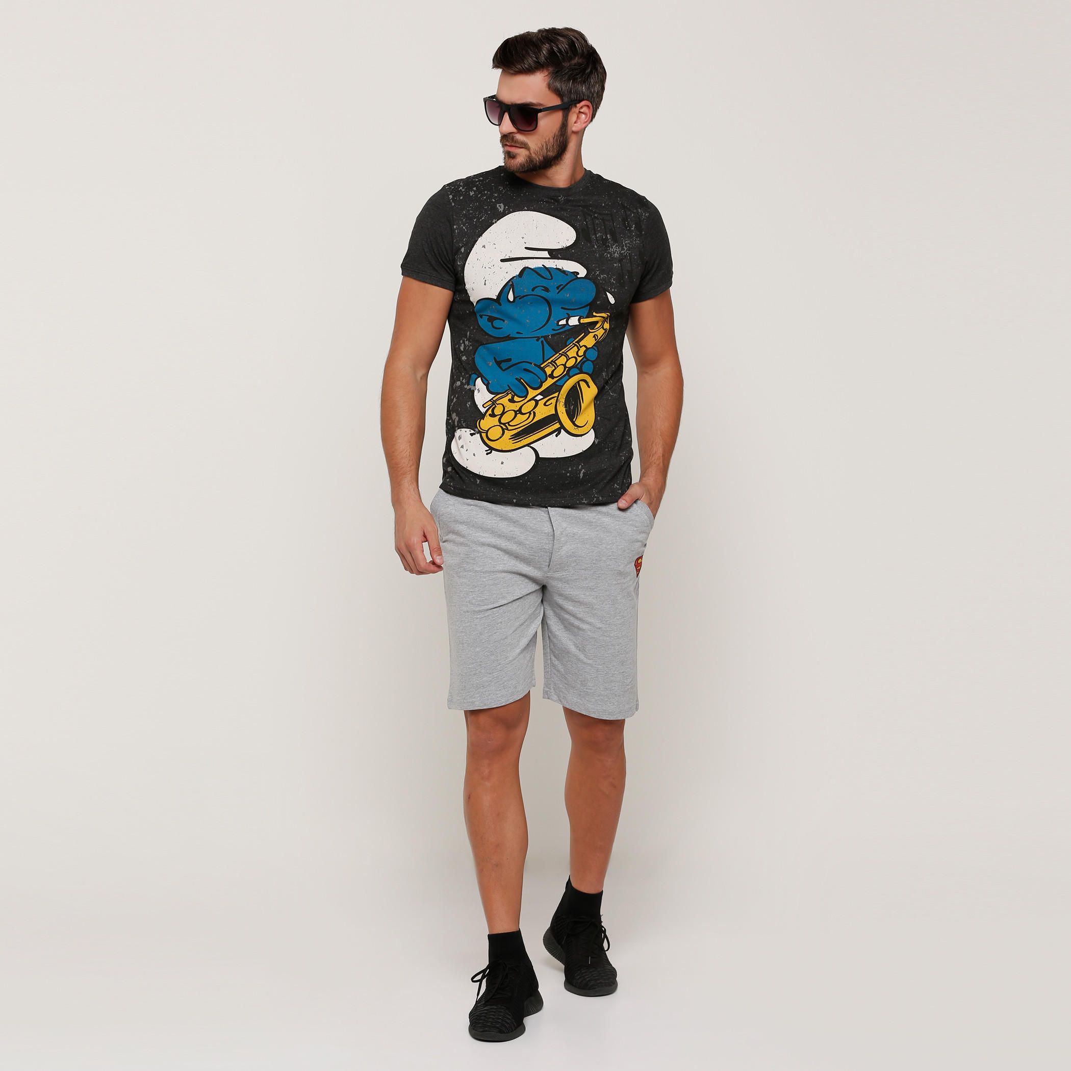 تيشيرت بياقة مستديرة وأكمام قصيرة مع طبعات السنافر-men-clothing-tshirtsandpolos-tshirts-image-5