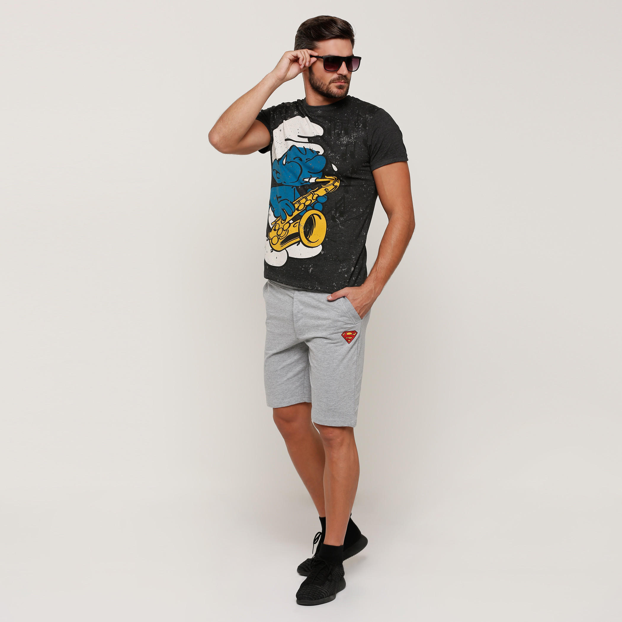 شورت بخصر مطّاطي وجيوب مع طبعات سوبر مان-men-clothing-bottoms-shorts-image-5