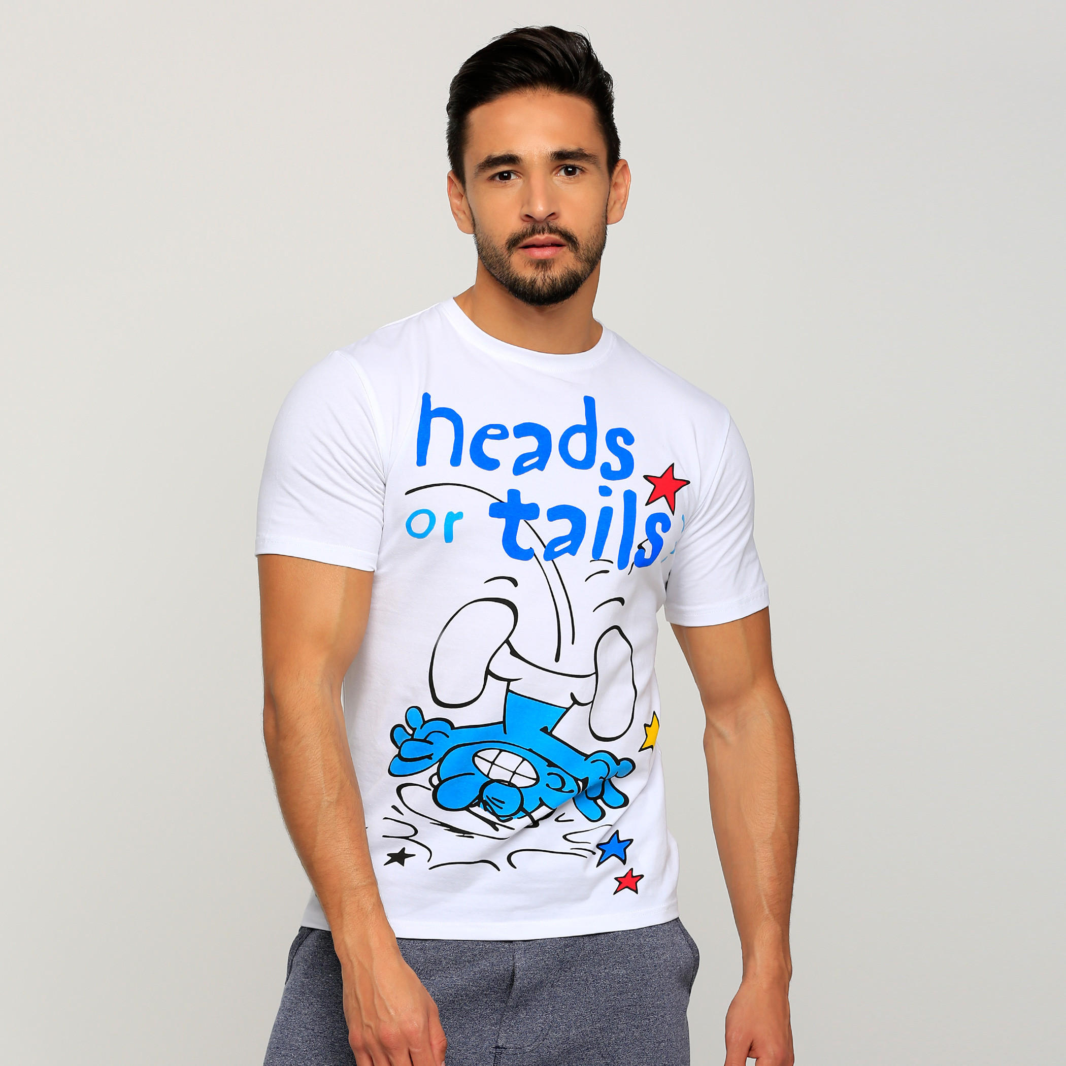تيشيرت بأكمام قصيرة وياقة مستديرة وطبعات السنافر-men-clothing-tshirtsandpolos-tshirts-image-1