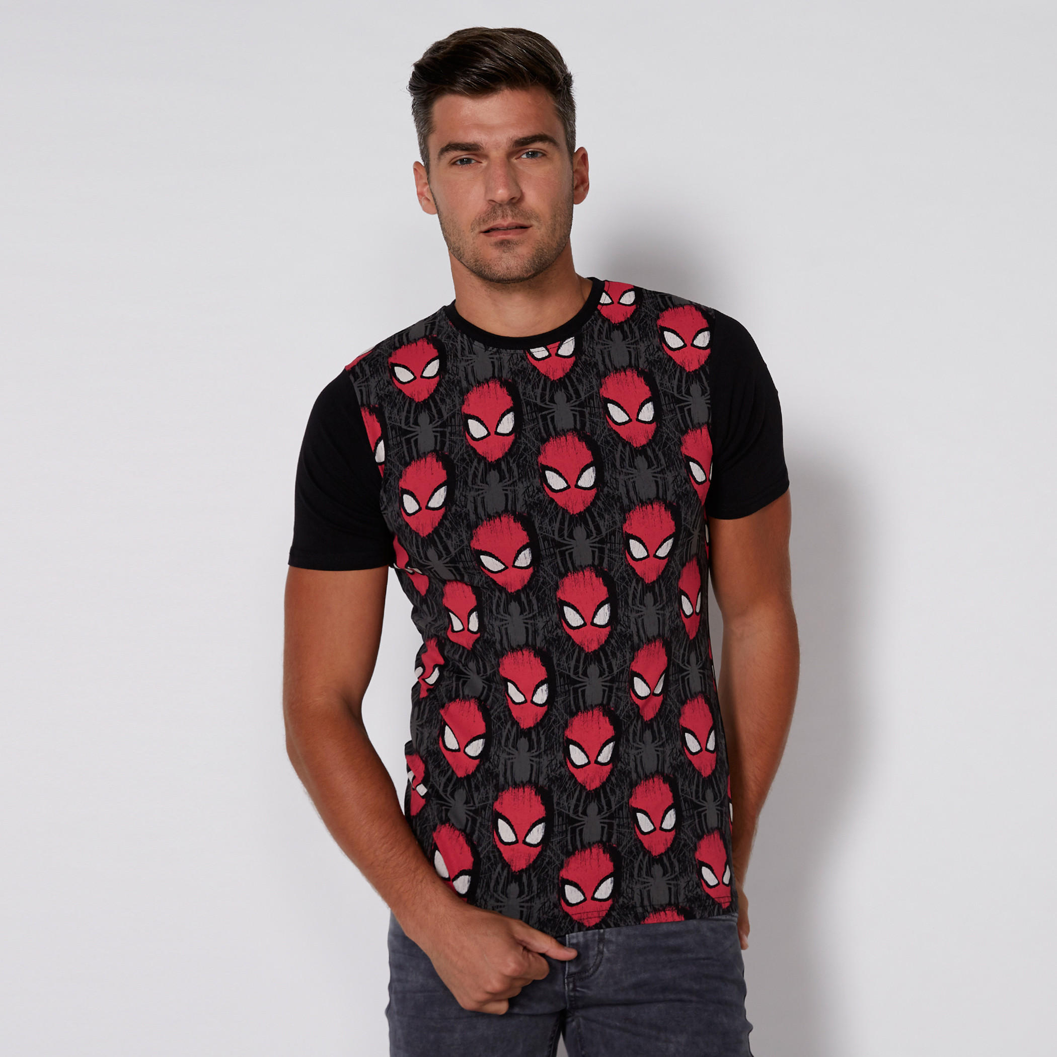 تيشيرت بياقة مستديرة وأكمام قصيرة مع طبعات سبايدر مان-men-clothing-tshirtsandpolos-tshirts-image-3