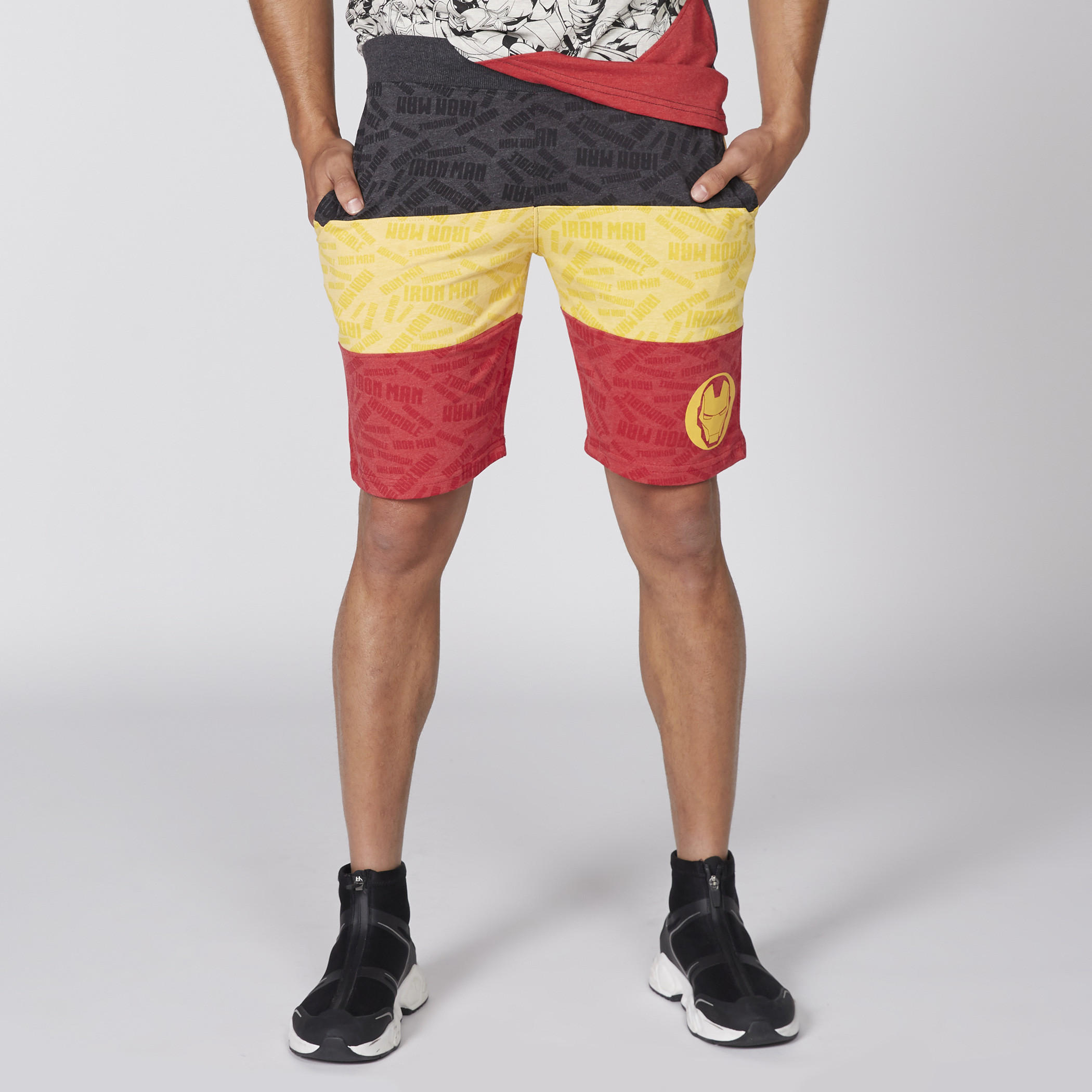 Iron Man Printed Shorts with Elasticised Waistband-men-clothing-bottoms-shorts-image-1