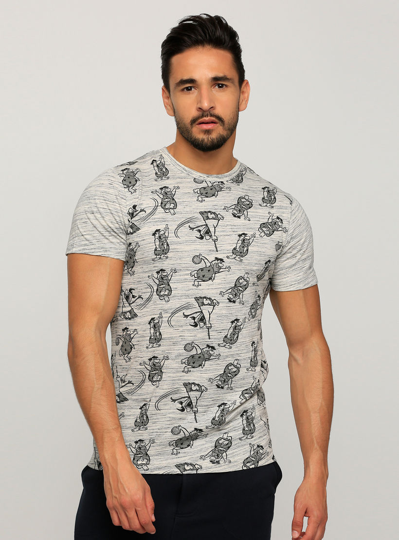 تيشيرت بياقة مستديرة وأكمام قصيرة بطبعات ذا فلينستونز-men-clothing-tshirtsandpolos-tshirts-image-1