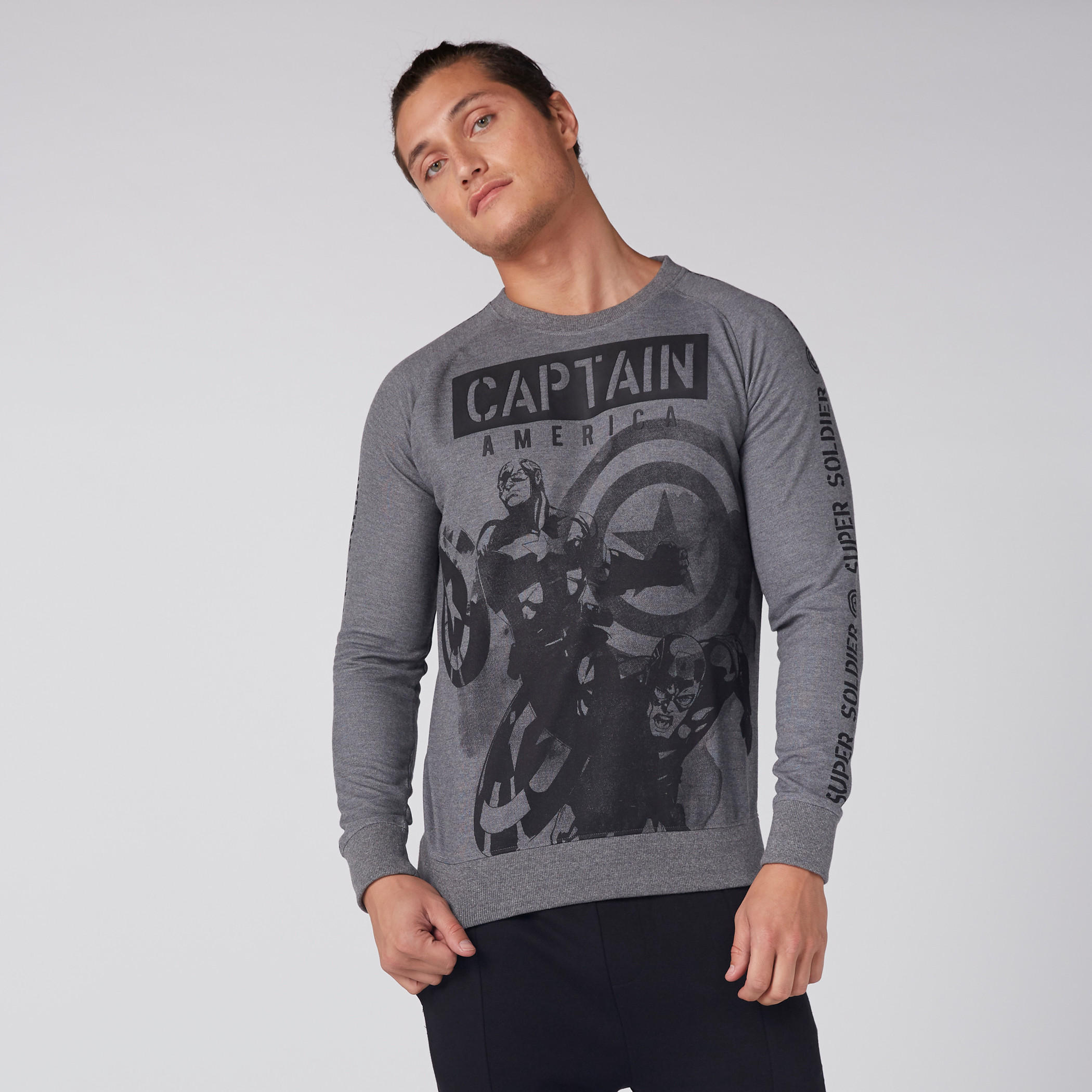 Captain America Printed Sweatshirt with Crew Neck and Long Sleeves-men-winterwear-hoodiesandsweatshirts-image-1
