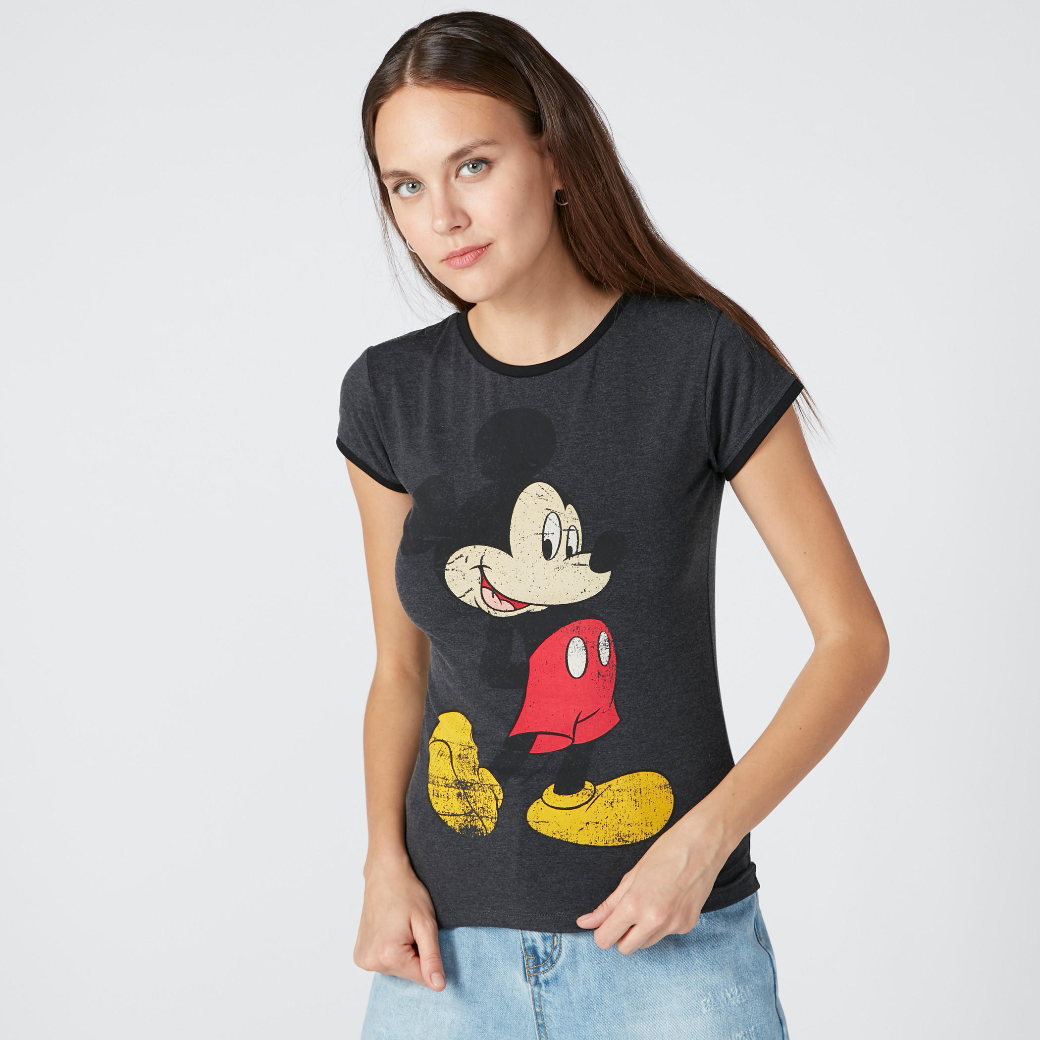 تيشيرت بأكمام كاب وياقة مستديرة وطبعات ميكي ماوس-women-clothing-tshirts-image-1