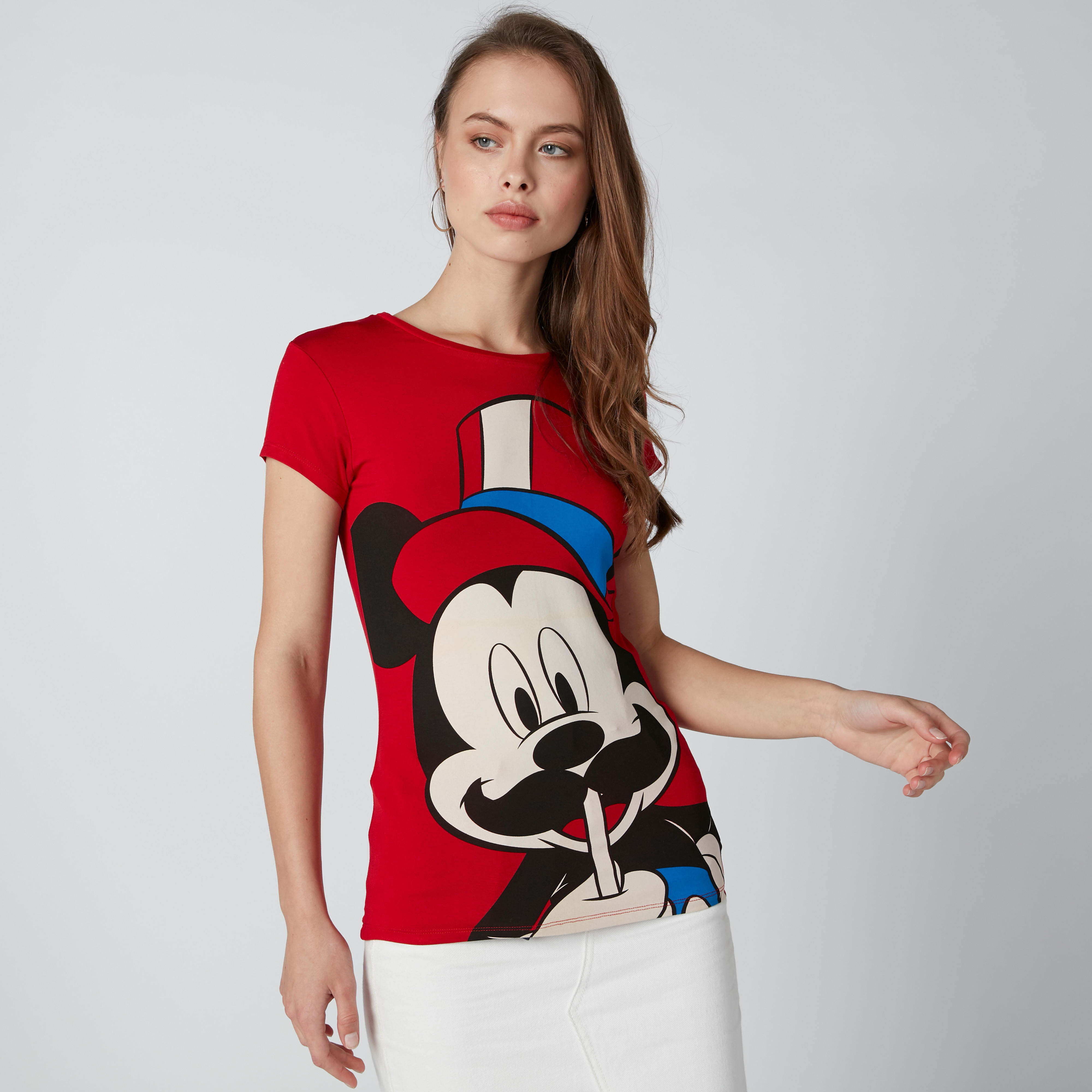 تيشيرت بأكمام كاب وياقة مستديرة وطبعات ميكي ماوس-women-clothing-tshirts-image-3