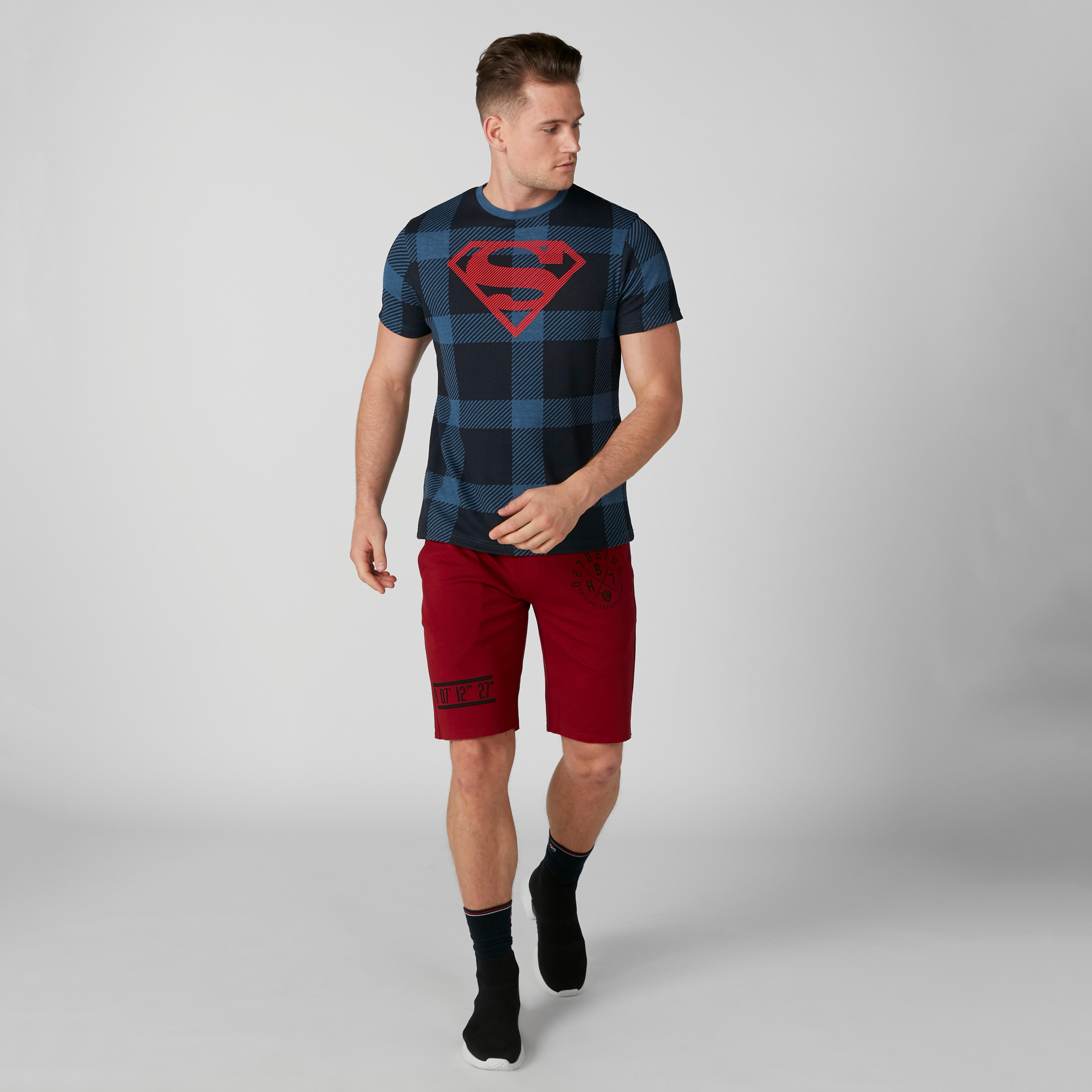 تيشيرت كاروهات بياقة ضيقة وأكمام قصيرة سوبرمان-men-clothing-tshirtsandpolos-tshirts-image-1