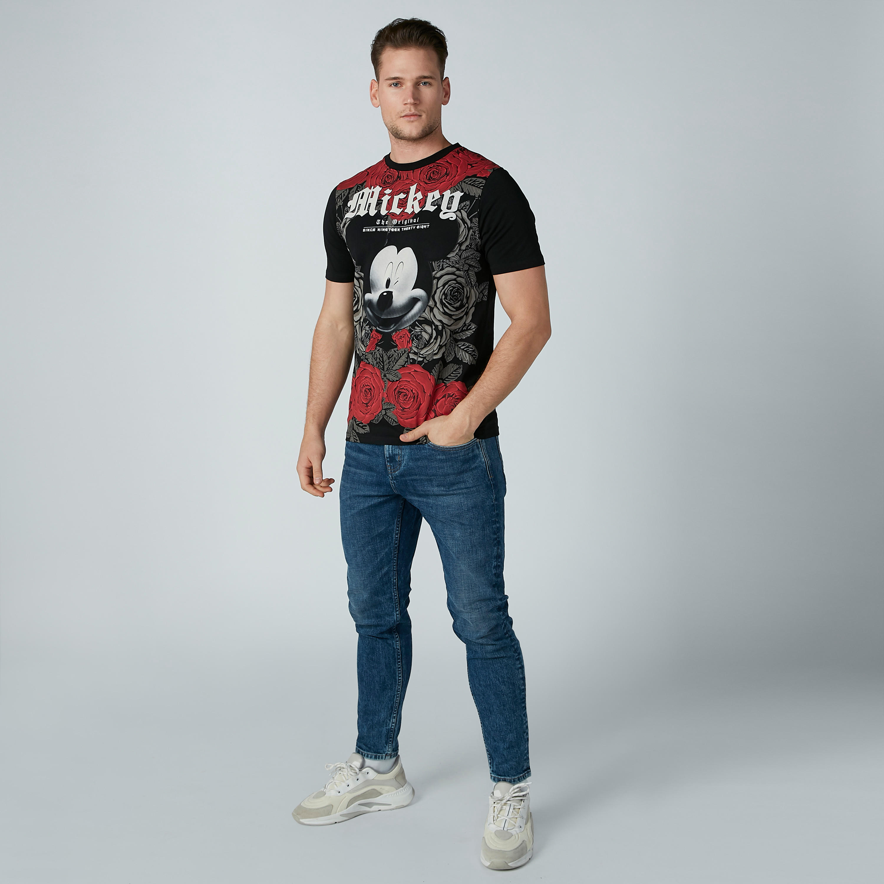 Sustainable Mickey Mouse Printed T-shirt with Short Sleeves-men-clothing-tshirtsandpolos-tshirts-image-2