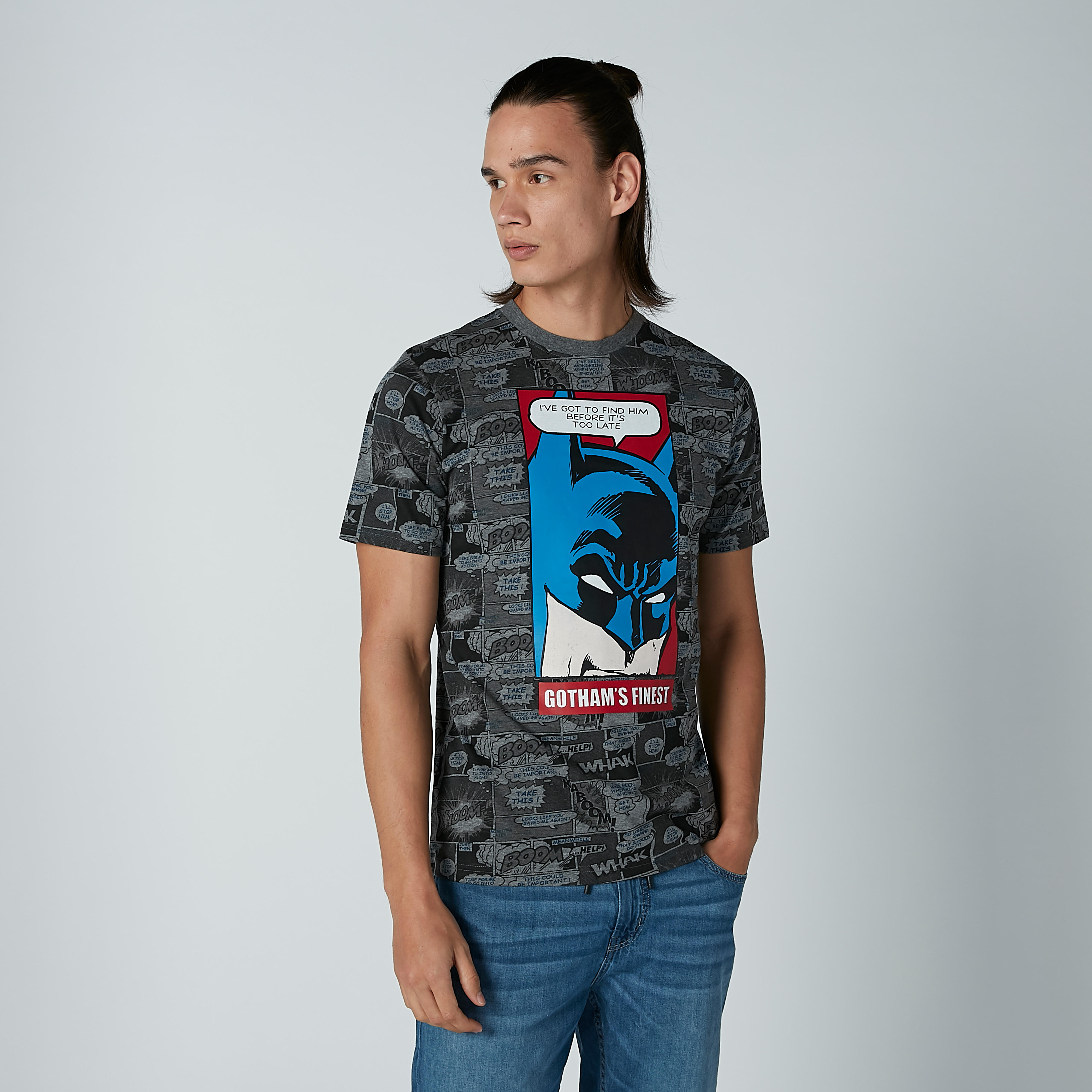 Sustainable Batman Printed T-shirt with Crew Neck and Short Sleeves-men-clothing-tshirtsandpolos-tshirts-image-2