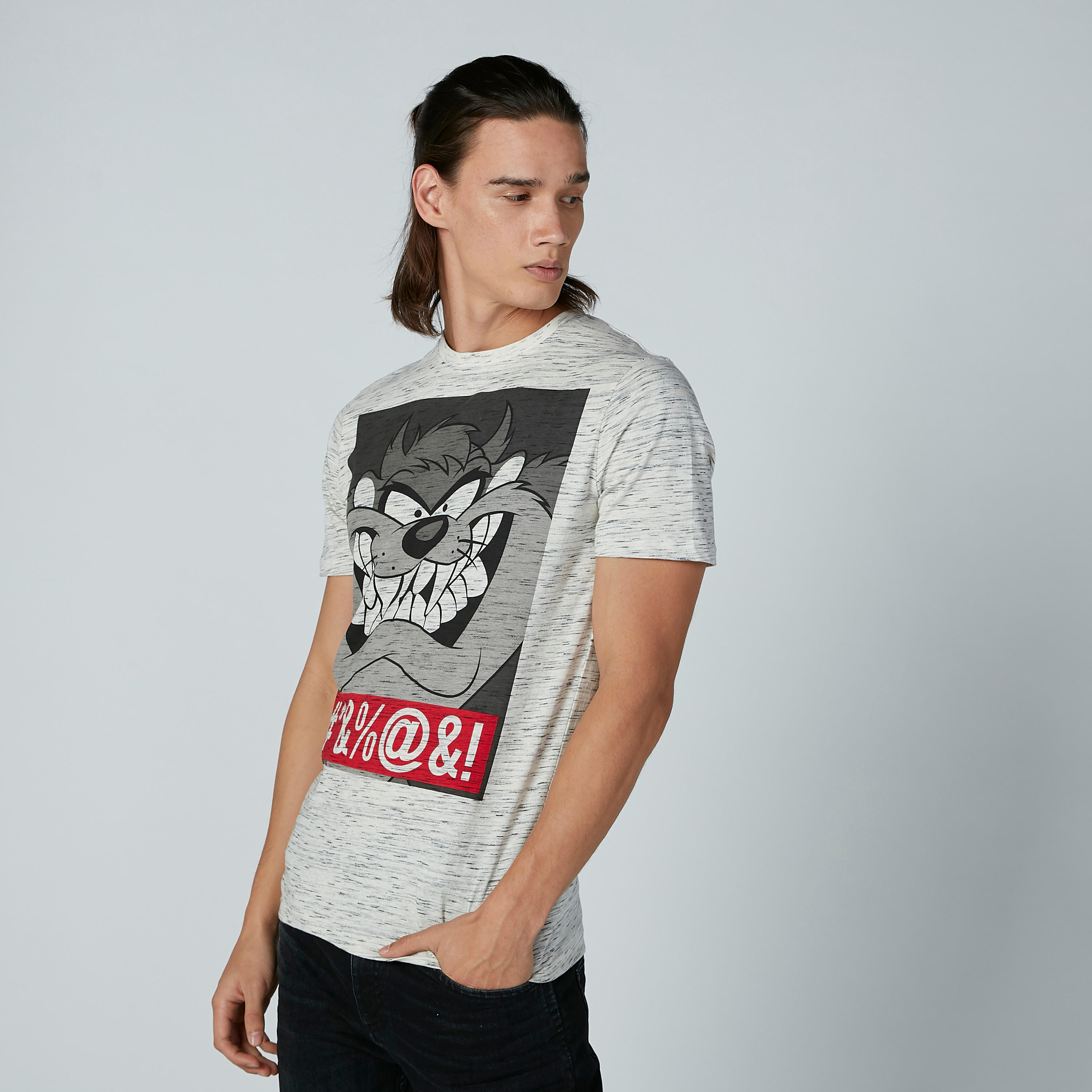 تيشيرت بياقة مستديرة وأكمام قصيرة وطبعات تازمانيان ديفل-men-clothing-tshirtsandpolos-tshirts-image-1