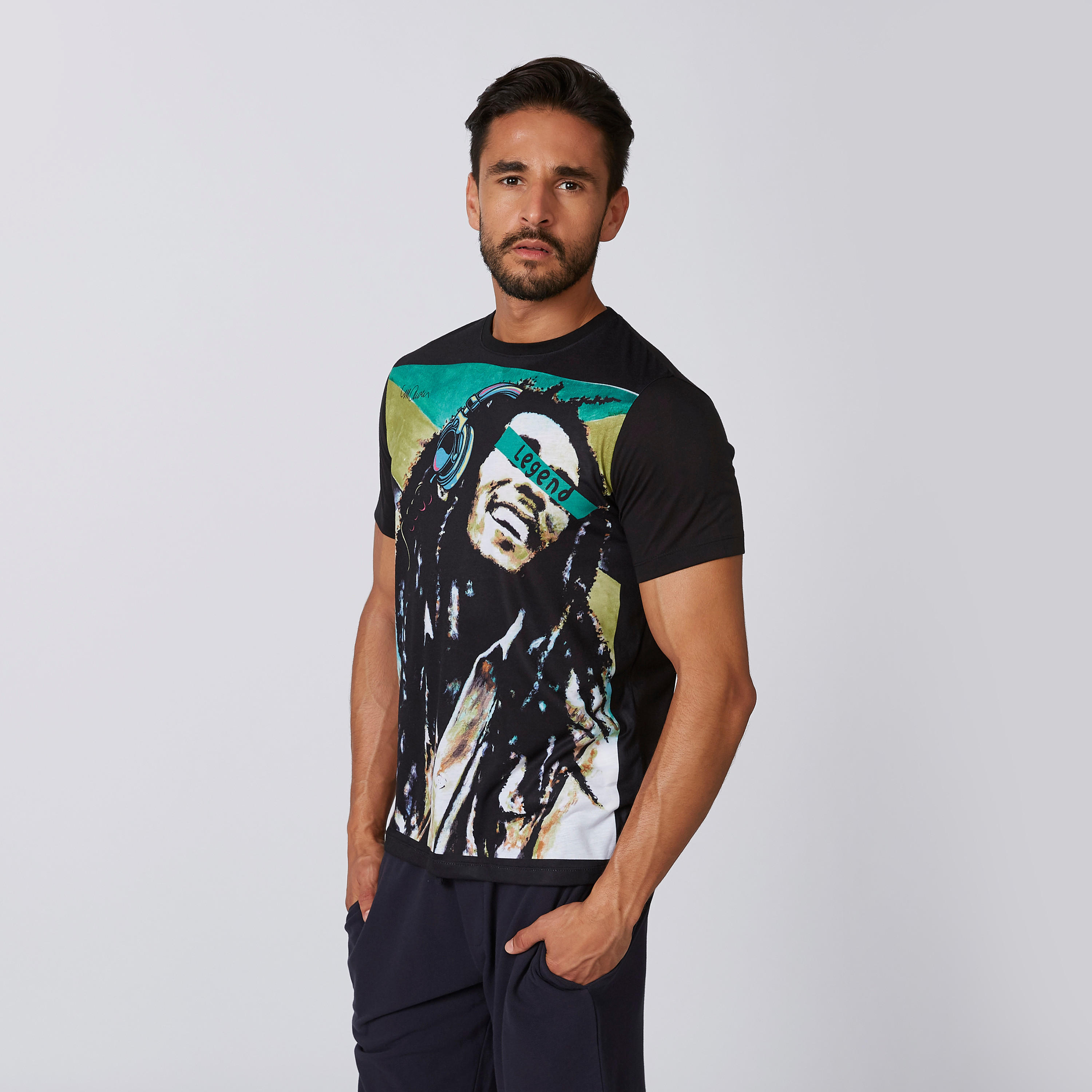 تيشيرت سليم بياقة ضيقة وأكمام قصيرة وطبعات بوب مارلي-men-clothing-tshirtsandpolos-tshirts-image-4