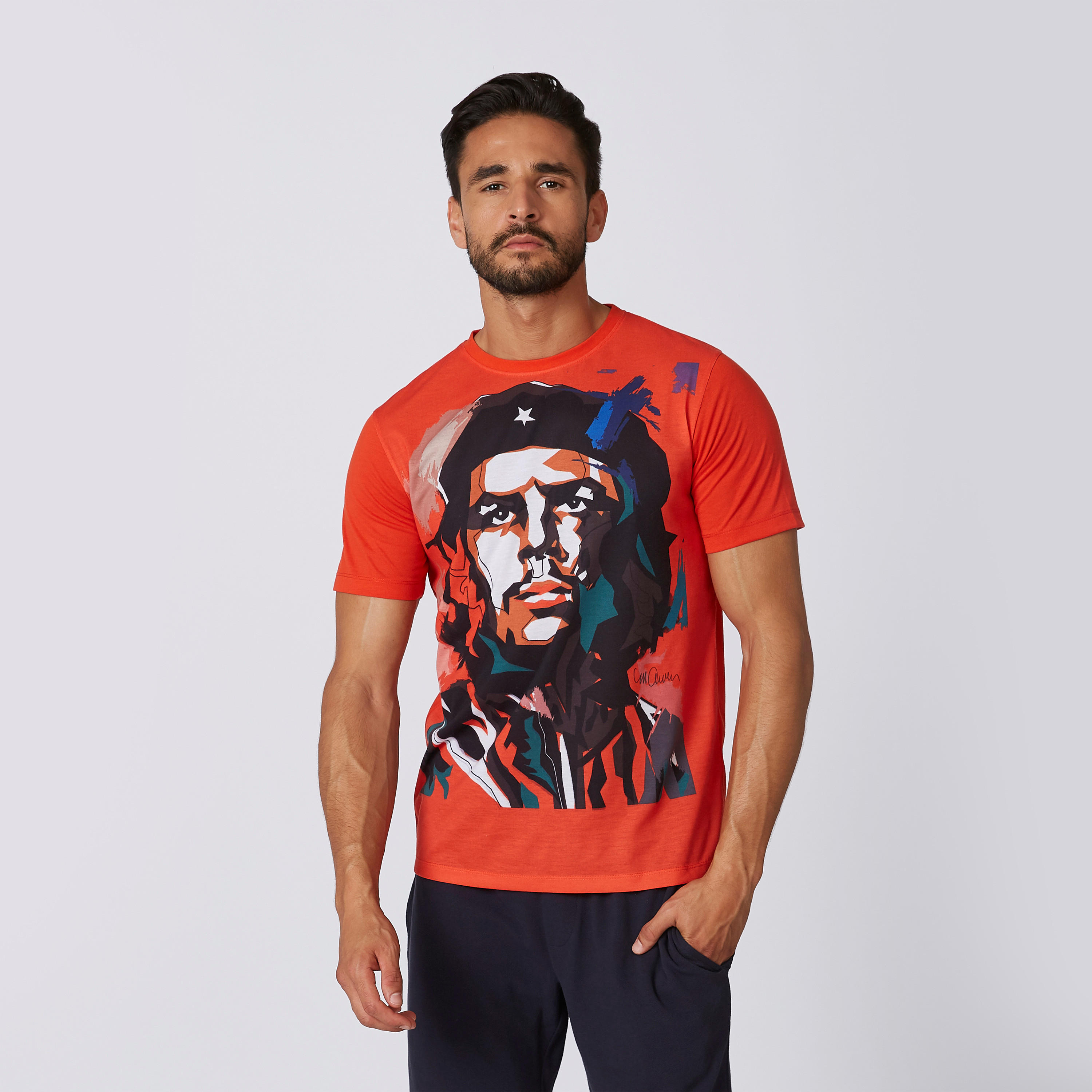 تيشيرت سليم بياقة ضيقة وأكمام قصيرة وطبعات بوب مارلي-men-clothing-tshirtsandpolos-tshirts-image-1