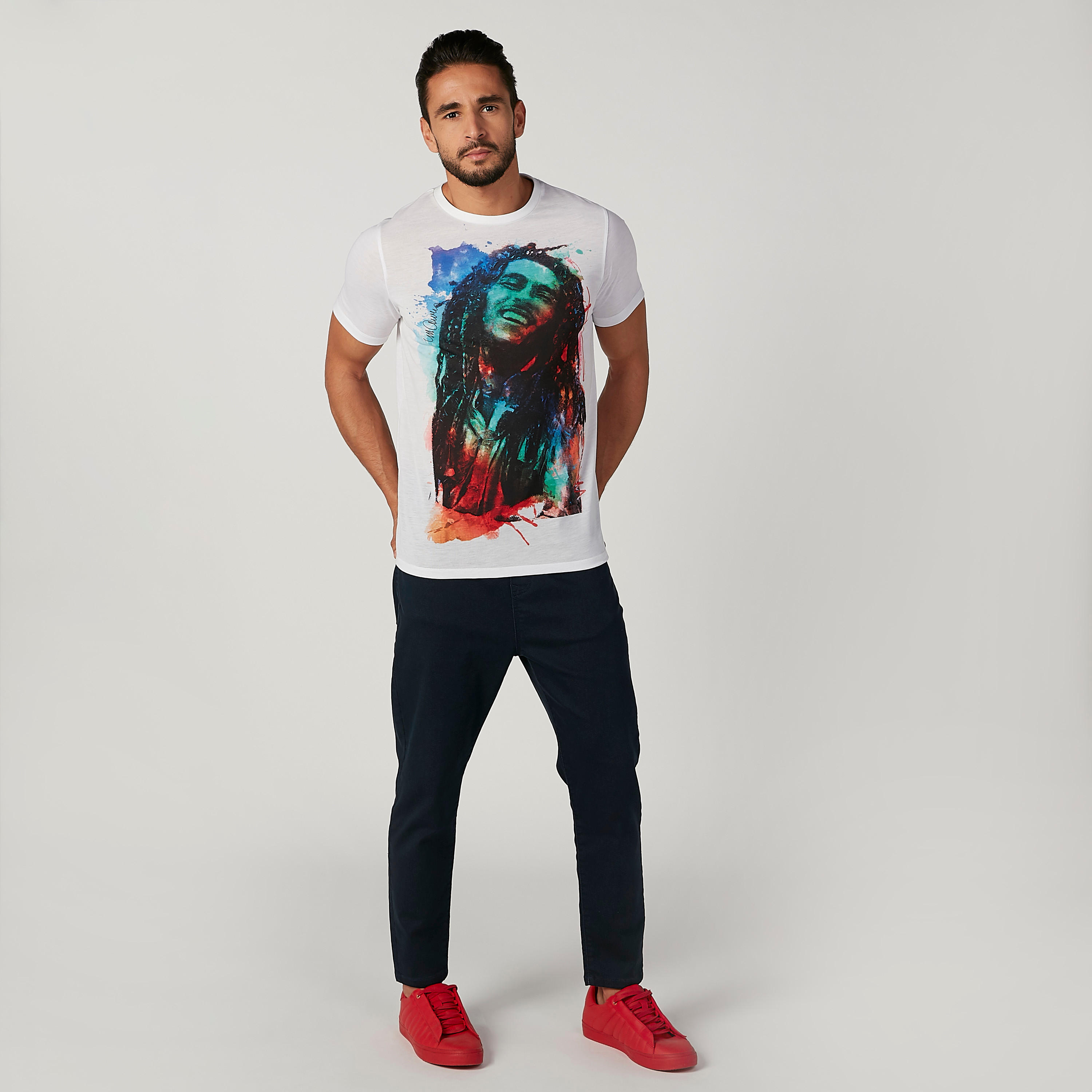 تيشيرت سليم بياقة ضيقة وأكمام قصيرة وطبعات بوب مارلي-men-clothing-tshirtsandpolos-tshirts-image-3