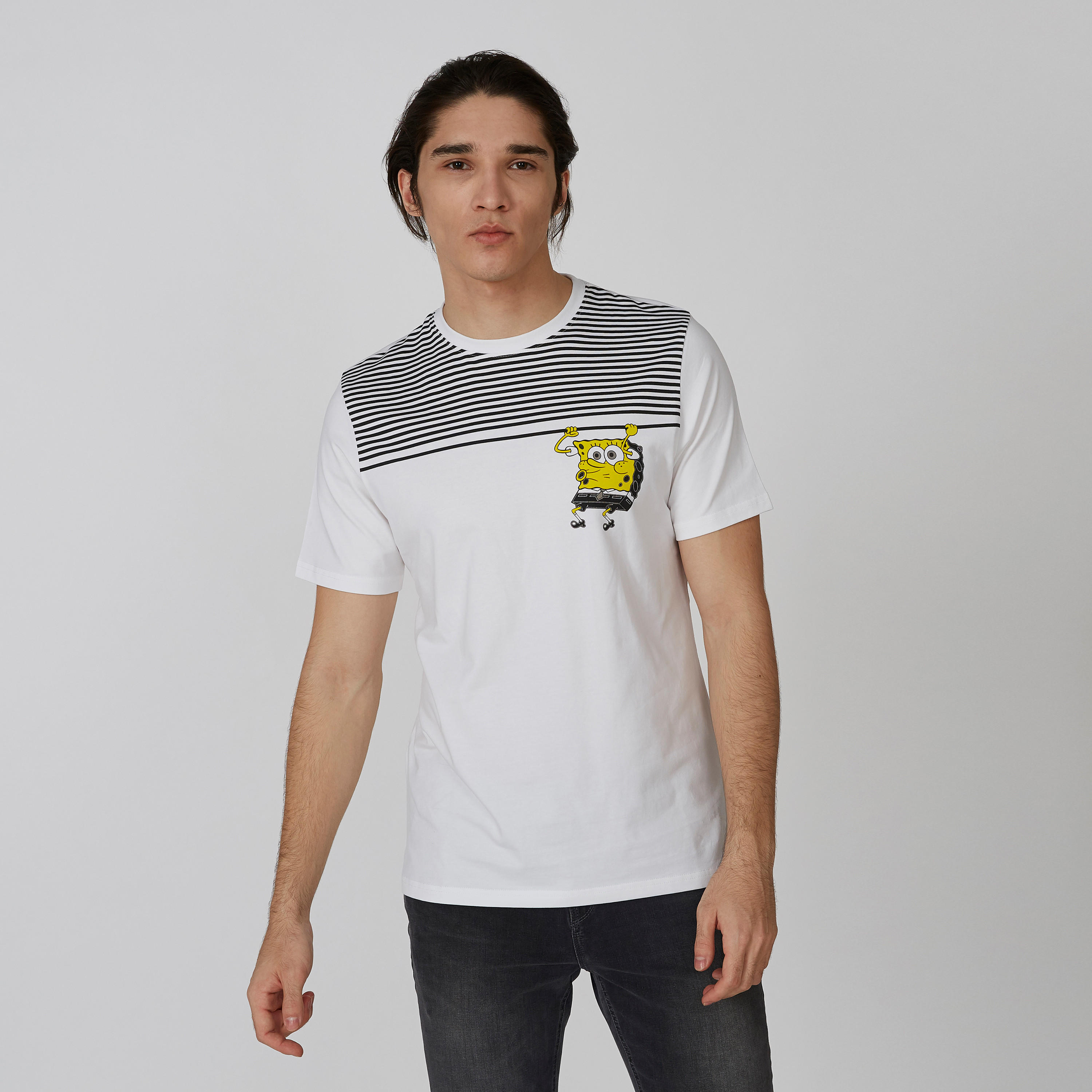 Slim Fit Sustainable SpongeBob Printed T-shirt with Short Sleeves-men-clothing-tshirtsandpolos-tshirts-image-1