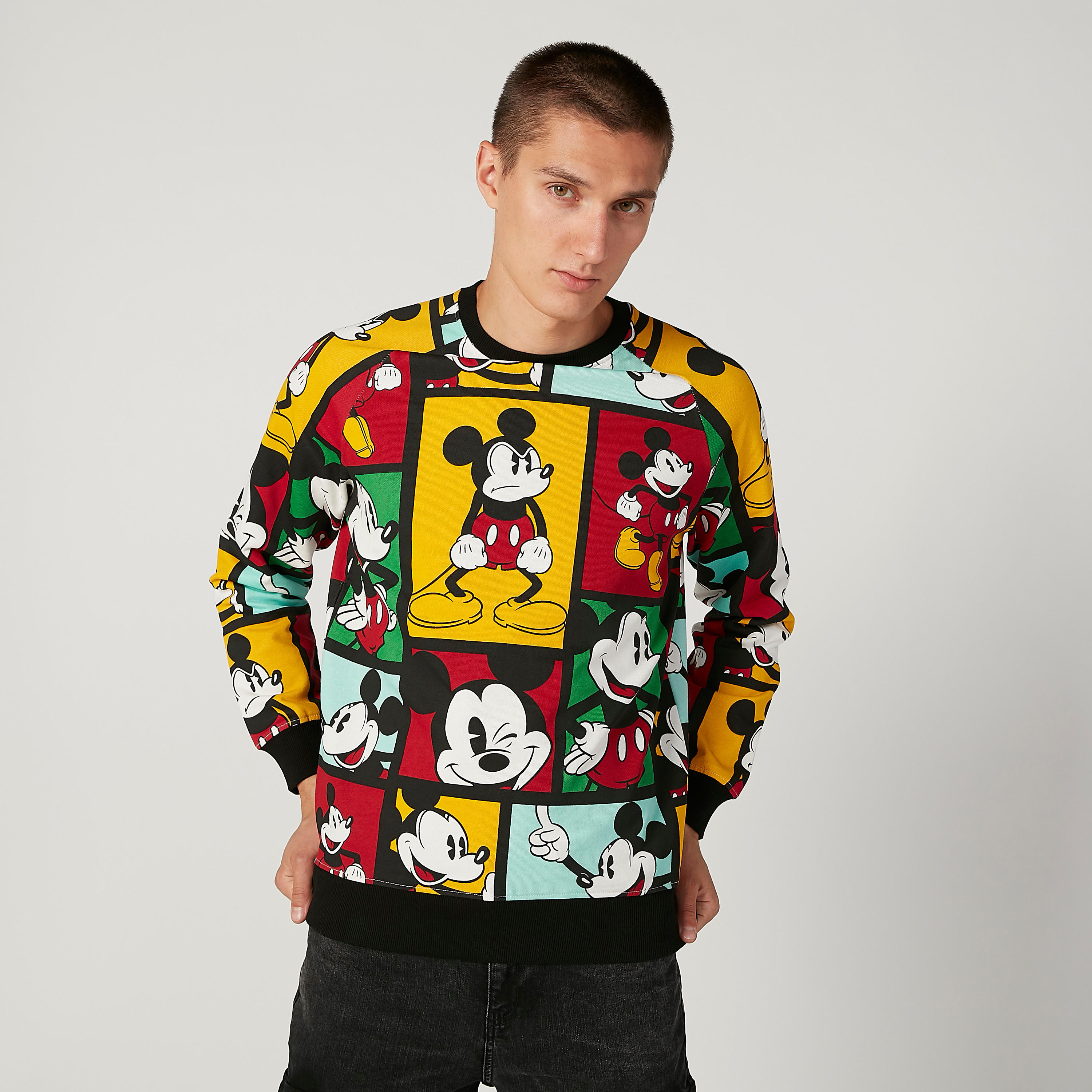 Mickey Mouse Printed Round Neck Sweatshirt with Long Sleeves-men-winterwear-hoodiesandsweatshirts-image-1