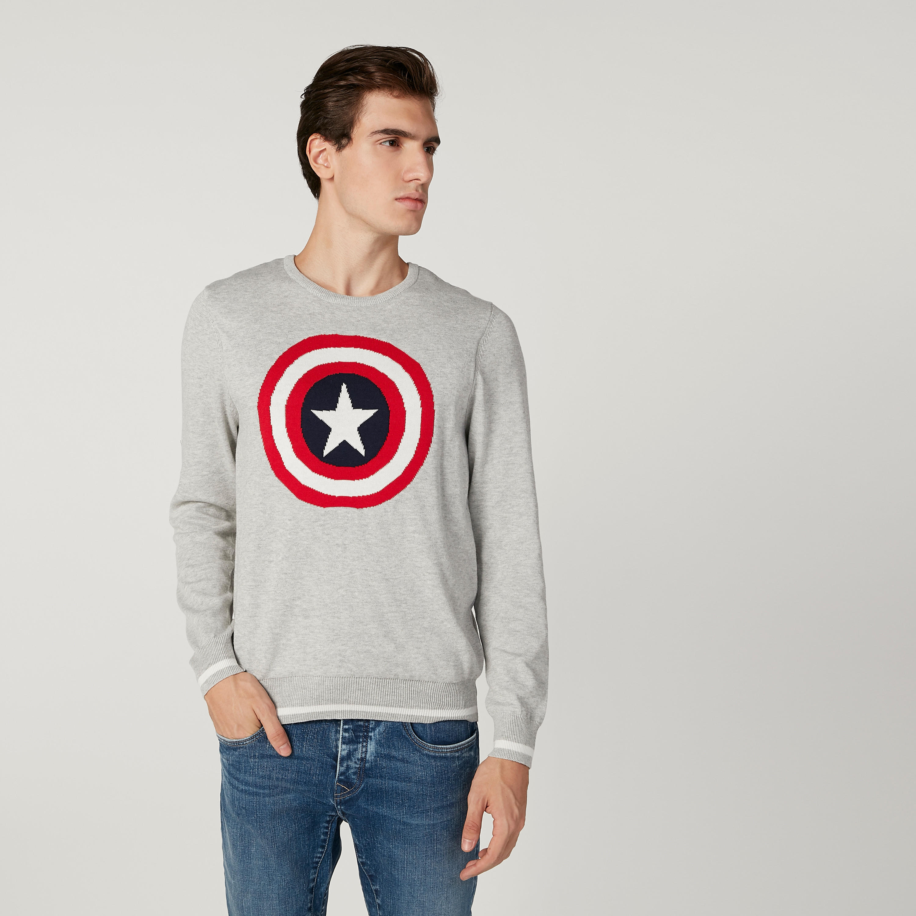 كنزة مستدامة بأكمام طويلة وطبعات كابتن أمريكا -men-clothing-sweatersandpullovers-image-1