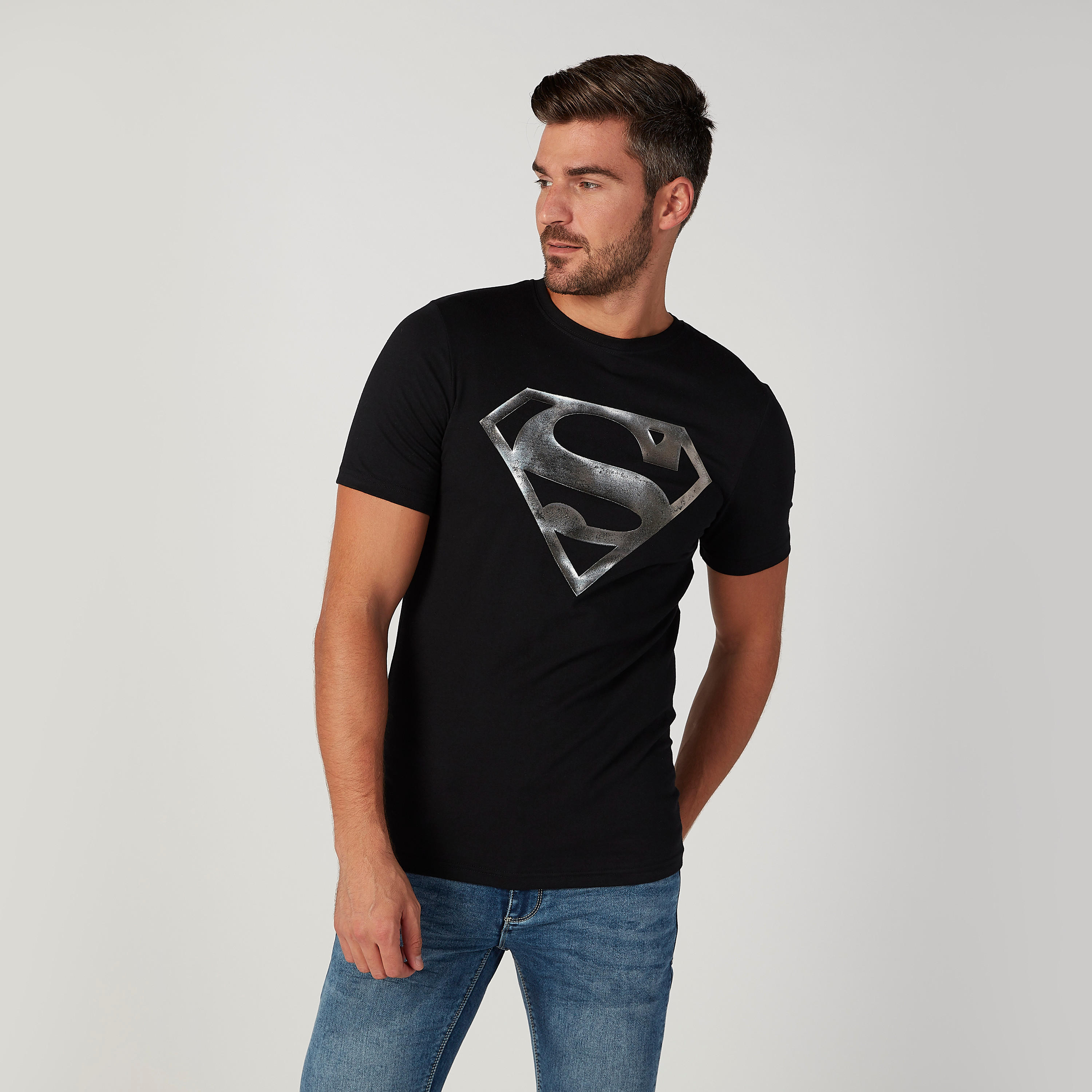 Sustainable Superman Printed Crew Neck T-shirt with Short Sleeves-men-clothing-tshirtsandpolos-tshirts-image-1