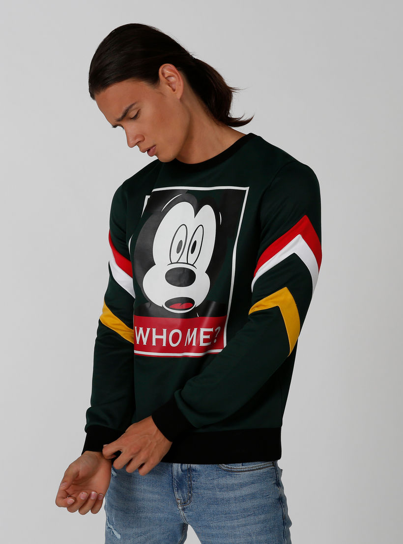 Sustainable Mickey Mouse Printed Sweatshirt with Long Sleeves-men-winterwear-hoodiesandsweatshirts-image-1