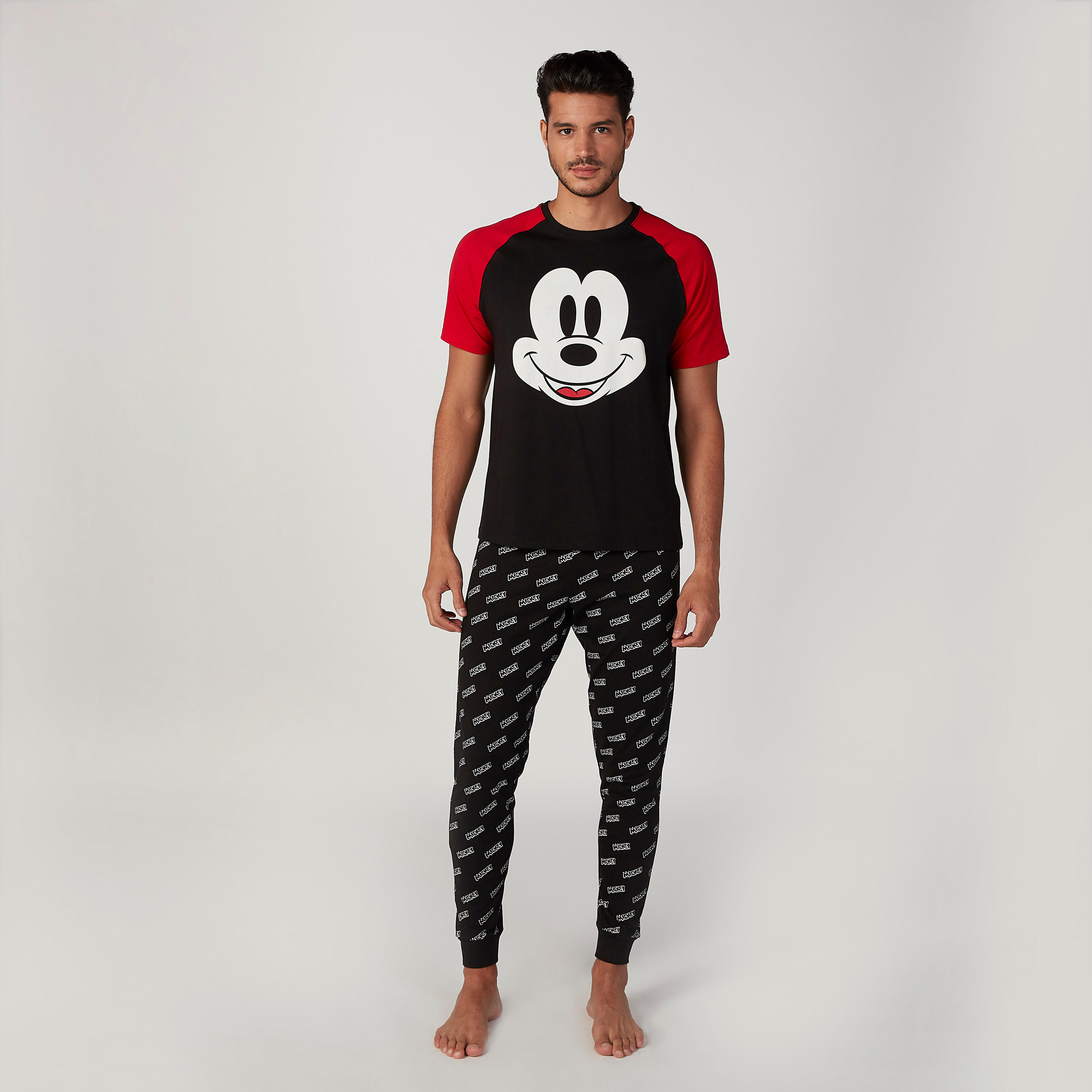 Sustainable Mickey Mouse Printed T-shirt with Jog Pants-men-clothing-nightwear-sets-image-1