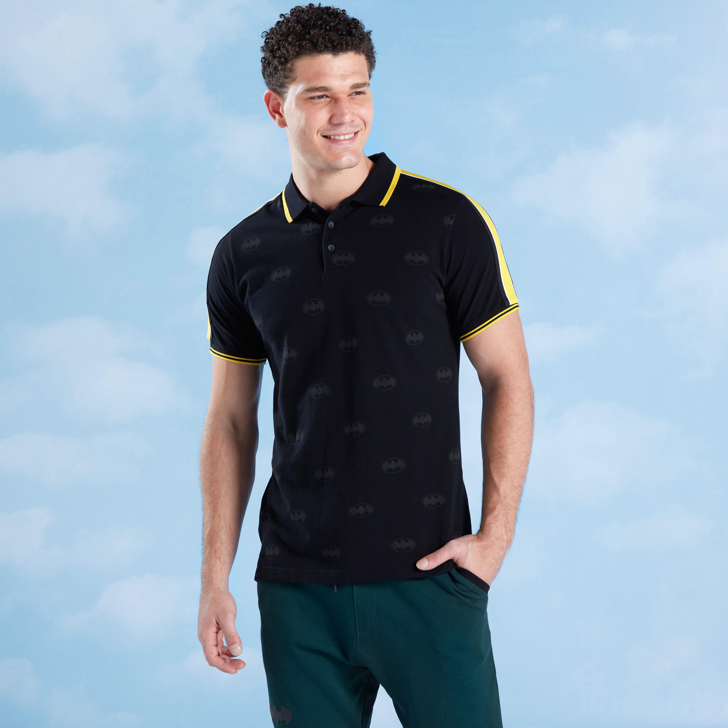 Batman Printed T-shirt with Polo Neck and Short Sleeves-men-clothing-tshirtsandpolos-polos-image-2