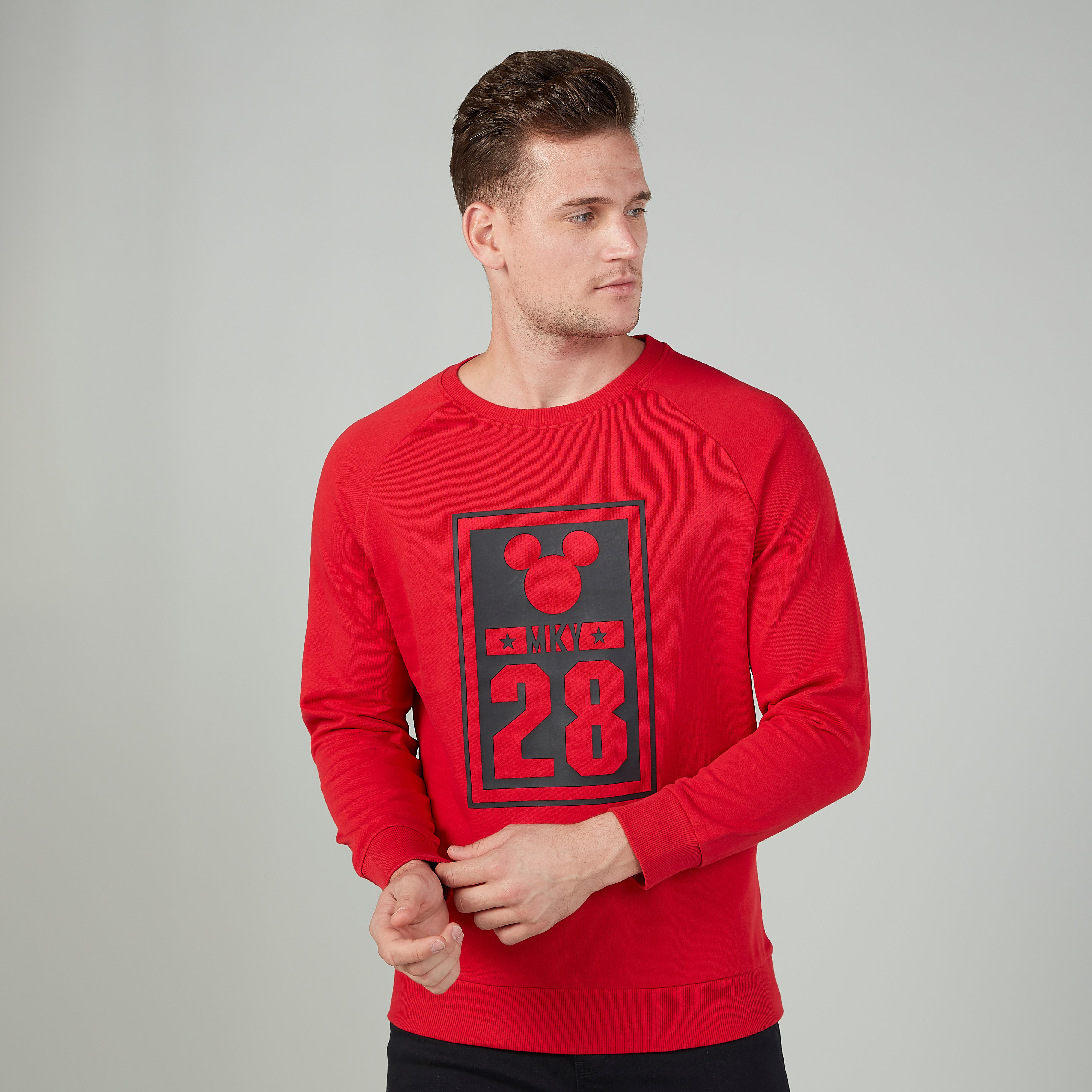 Mickey Mouse Printed Sweater with Round Neck and Long Sleeves-men-winterwear-hoodiesandsweatshirts-image-1