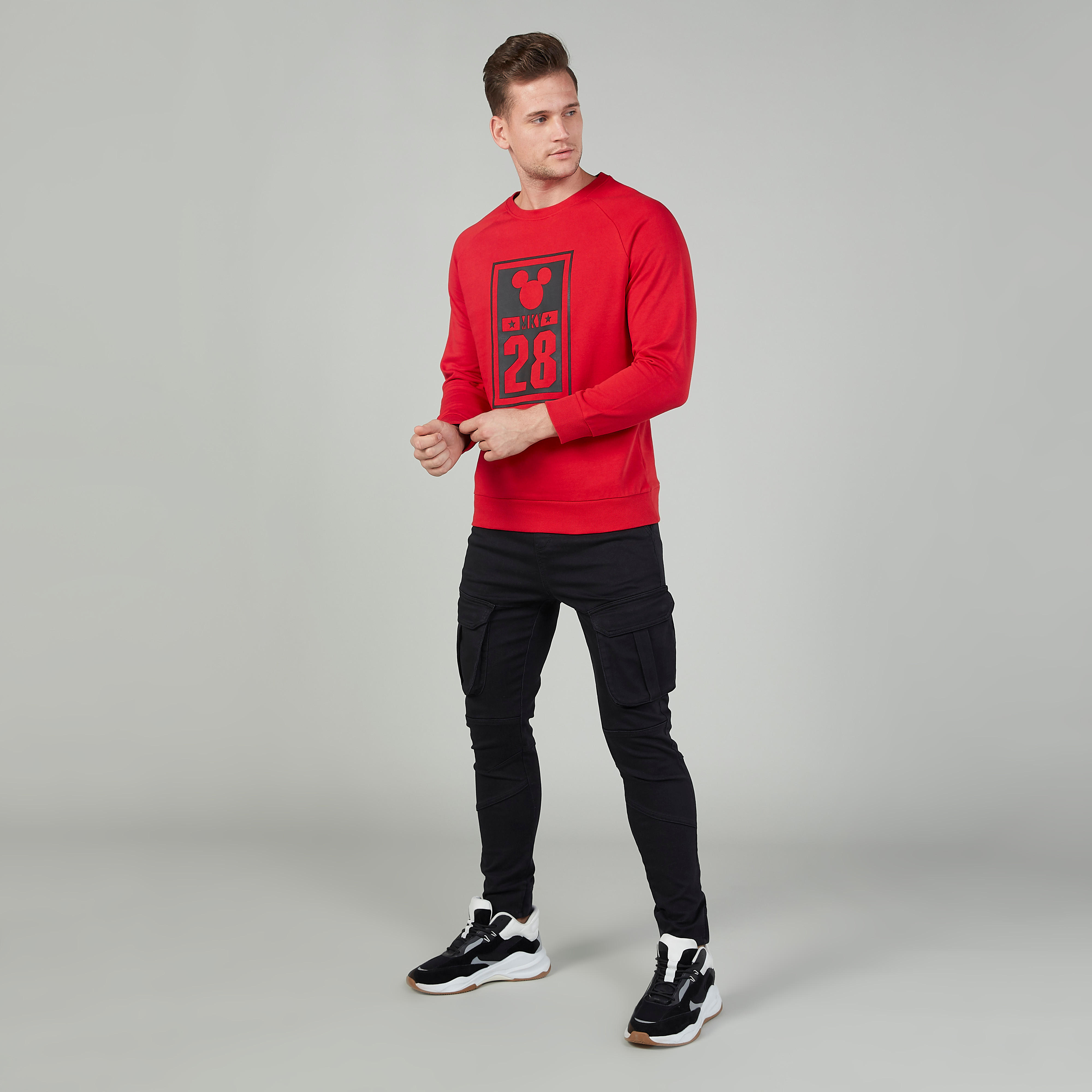 Mickey Mouse Printed Sweater with Round Neck and Long Sleeves-men-winterwear-hoodiesandsweatshirts-image-2