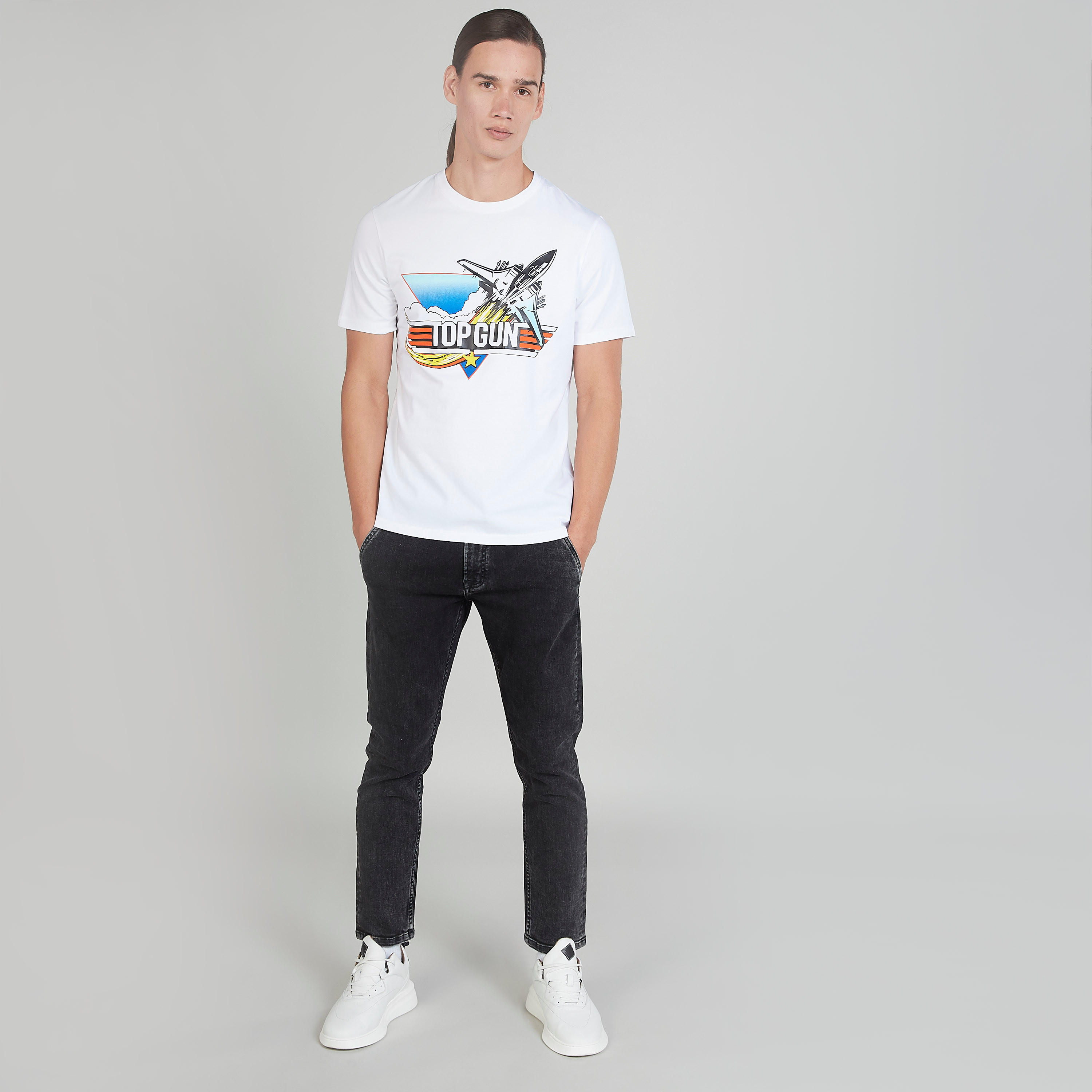 تيشيرت سليم بياقة ضيقة وأكمام قصيرة بطبعات توب جان-men-clothing-tshirtsandpolos-tshirts-image-2