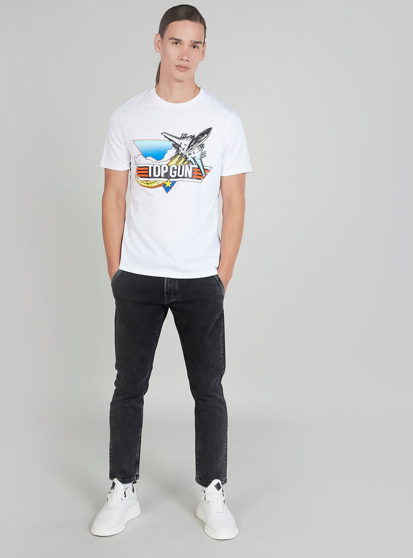 تيشيرت سليم بياقة ضيقة وأكمام قصيرة بطبعات توب جان-men-clothing-tshirtsandpolos-tshirts-image-2