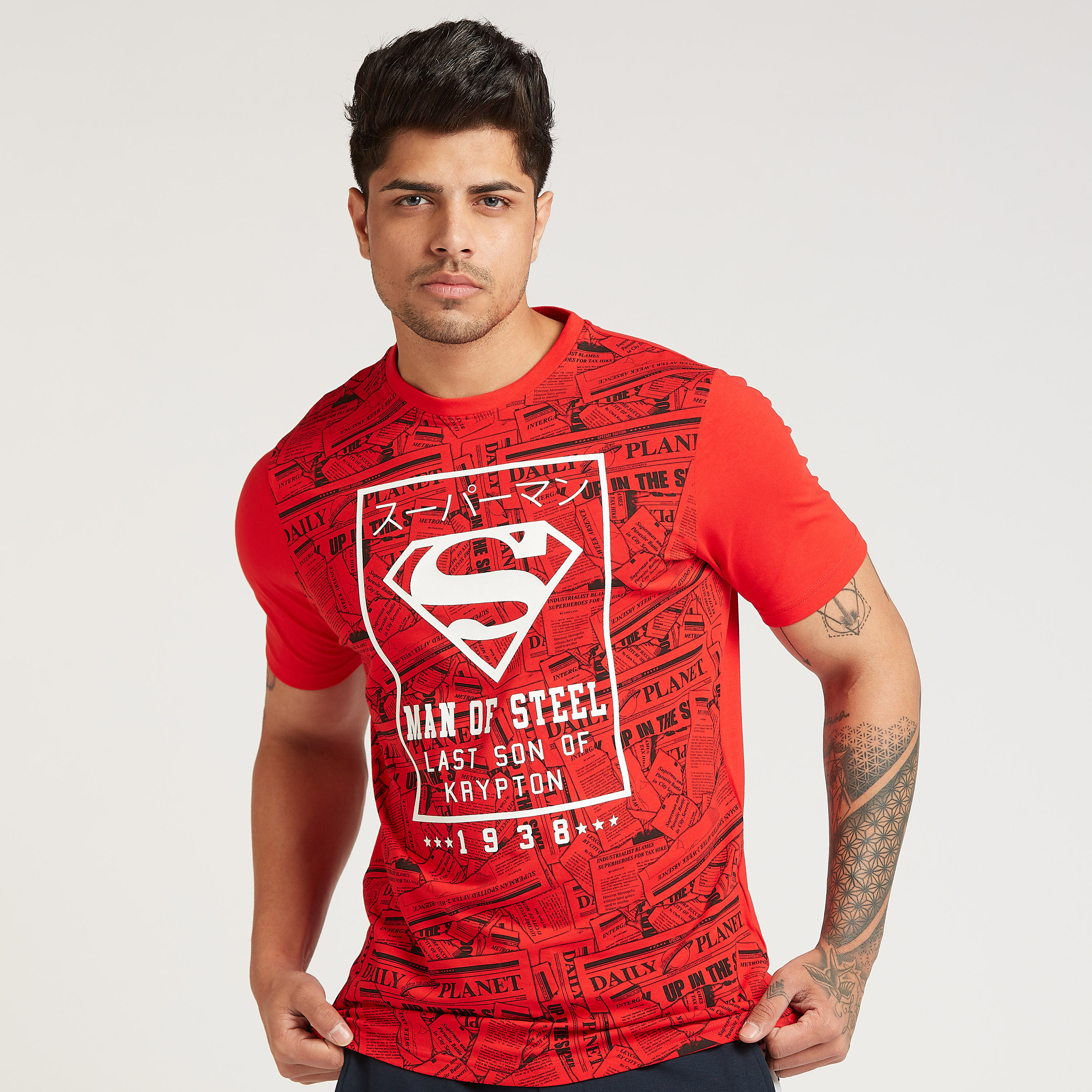 Superman Print T-shirt with Crew Neck and Short Sleeves-men-clothing-tshirtsandpolos-tshirts-image-1