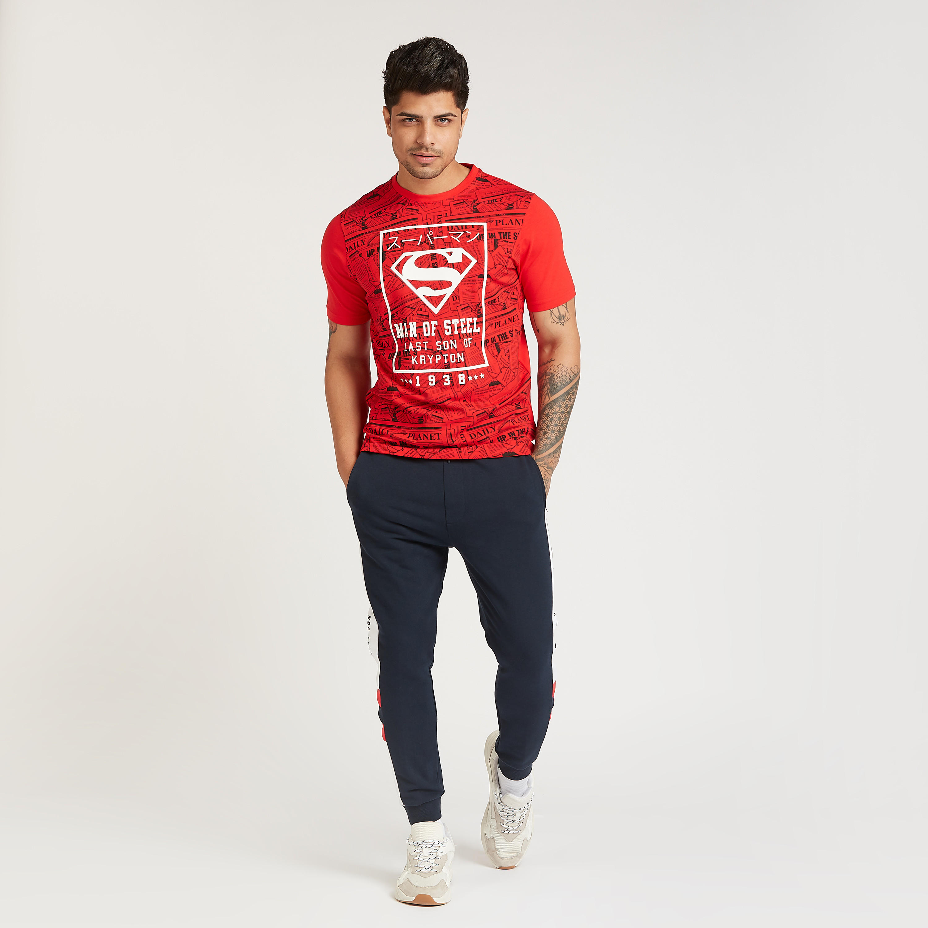 Superman Print T-shirt with Crew Neck and Short Sleeves-men-clothing-tshirtsandpolos-tshirts-image-2