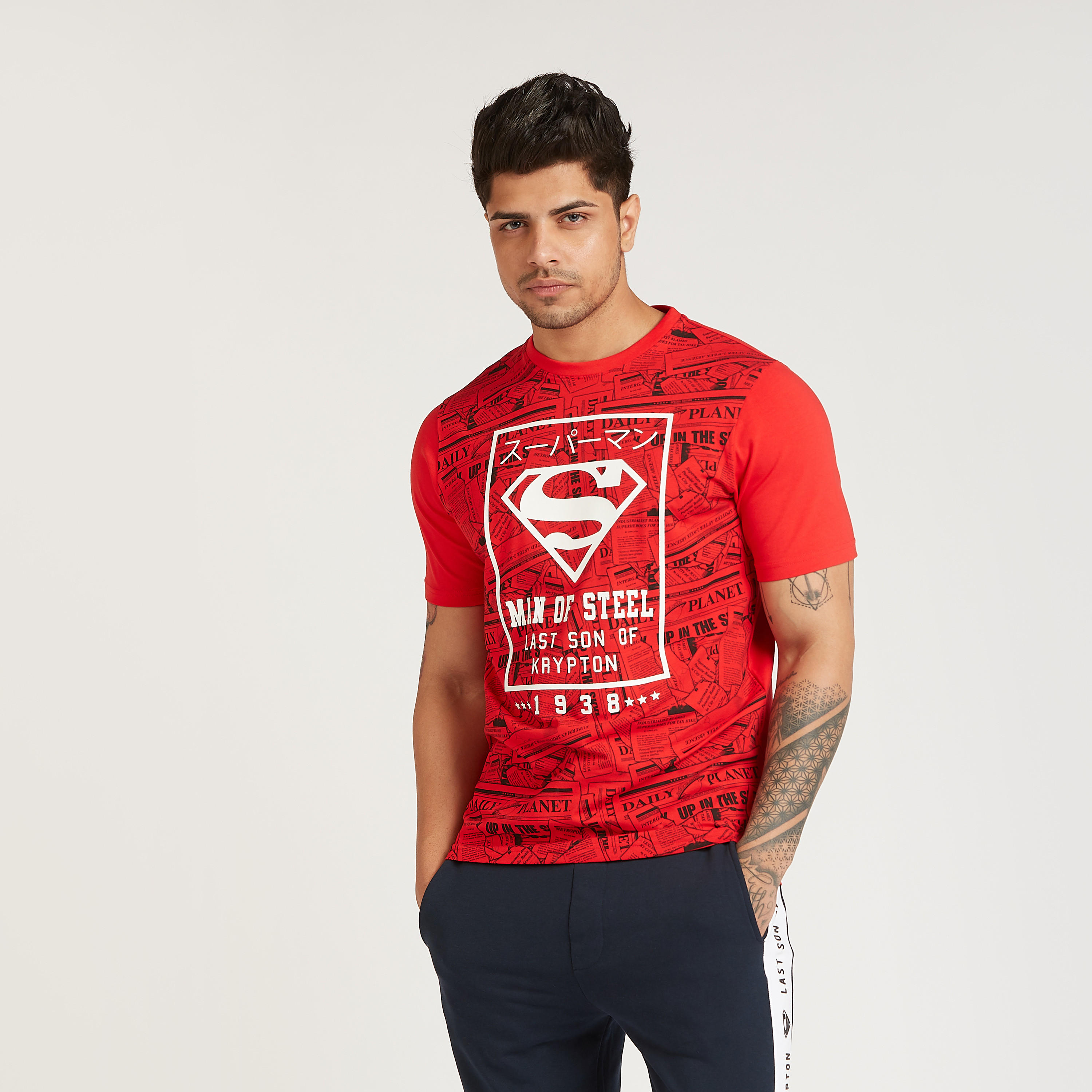 Superman Print T-shirt with Crew Neck and Short Sleeves-men-clothing-tshirtsandpolos-tshirts-image-4