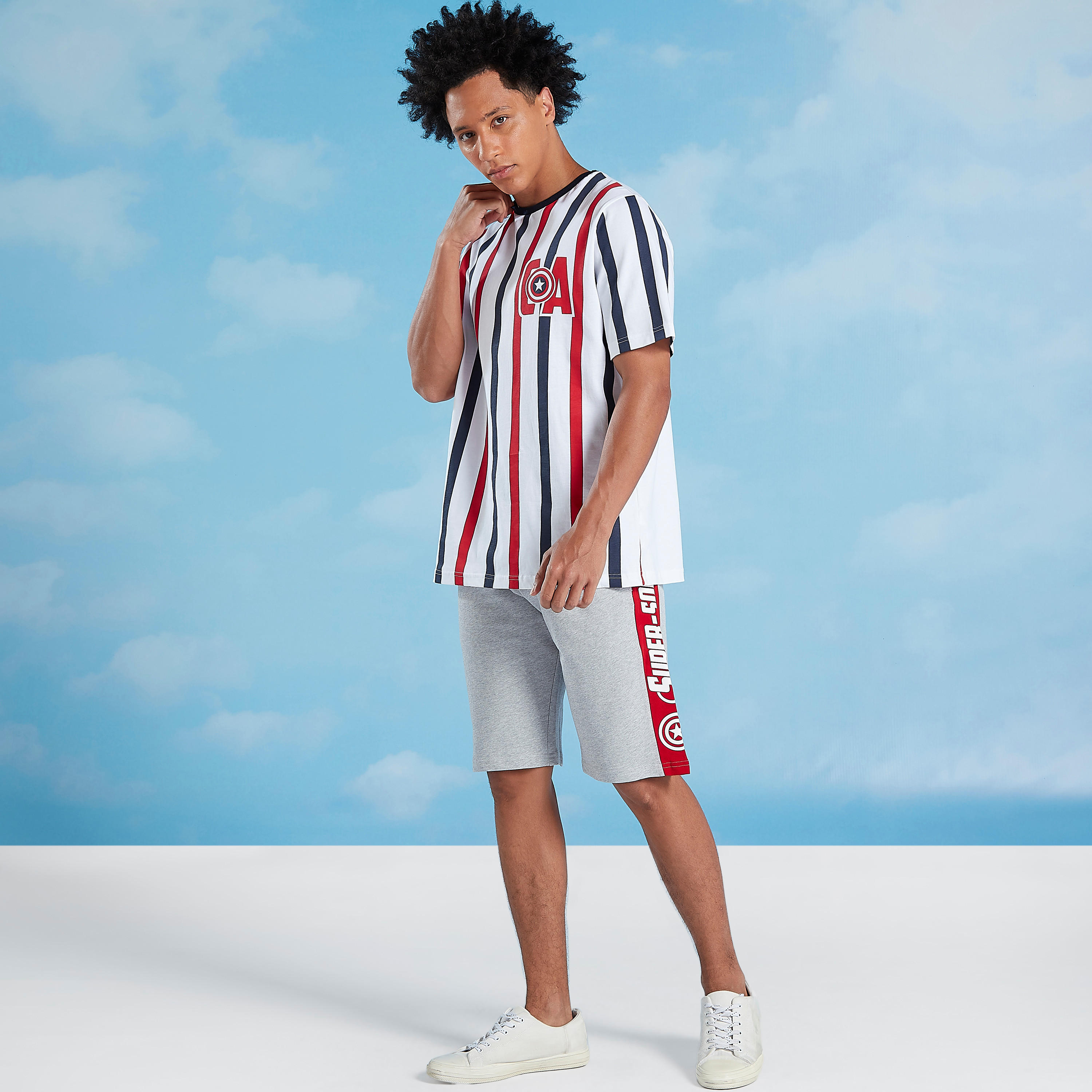 تيشيرت سليم مخطط بياقة ضيّقة وأكمام قصيرة-men-clothing-tshirtsandpolos-tshirts-image-2