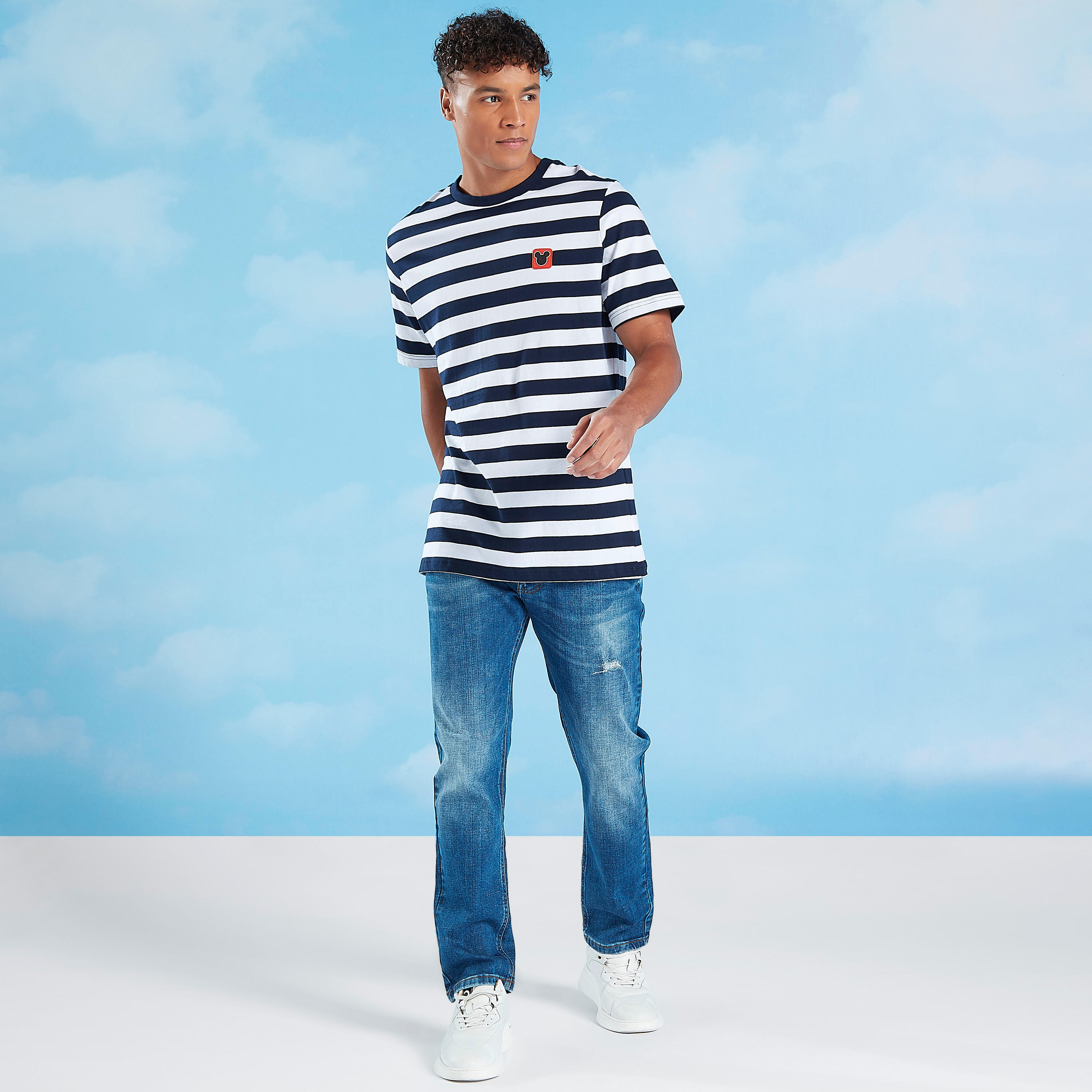 Slim Fit Mickey Mouse Applique Detail T-shirt with Crew Neck-men-clothing-tshirtsandpolos-tshirts-image-2