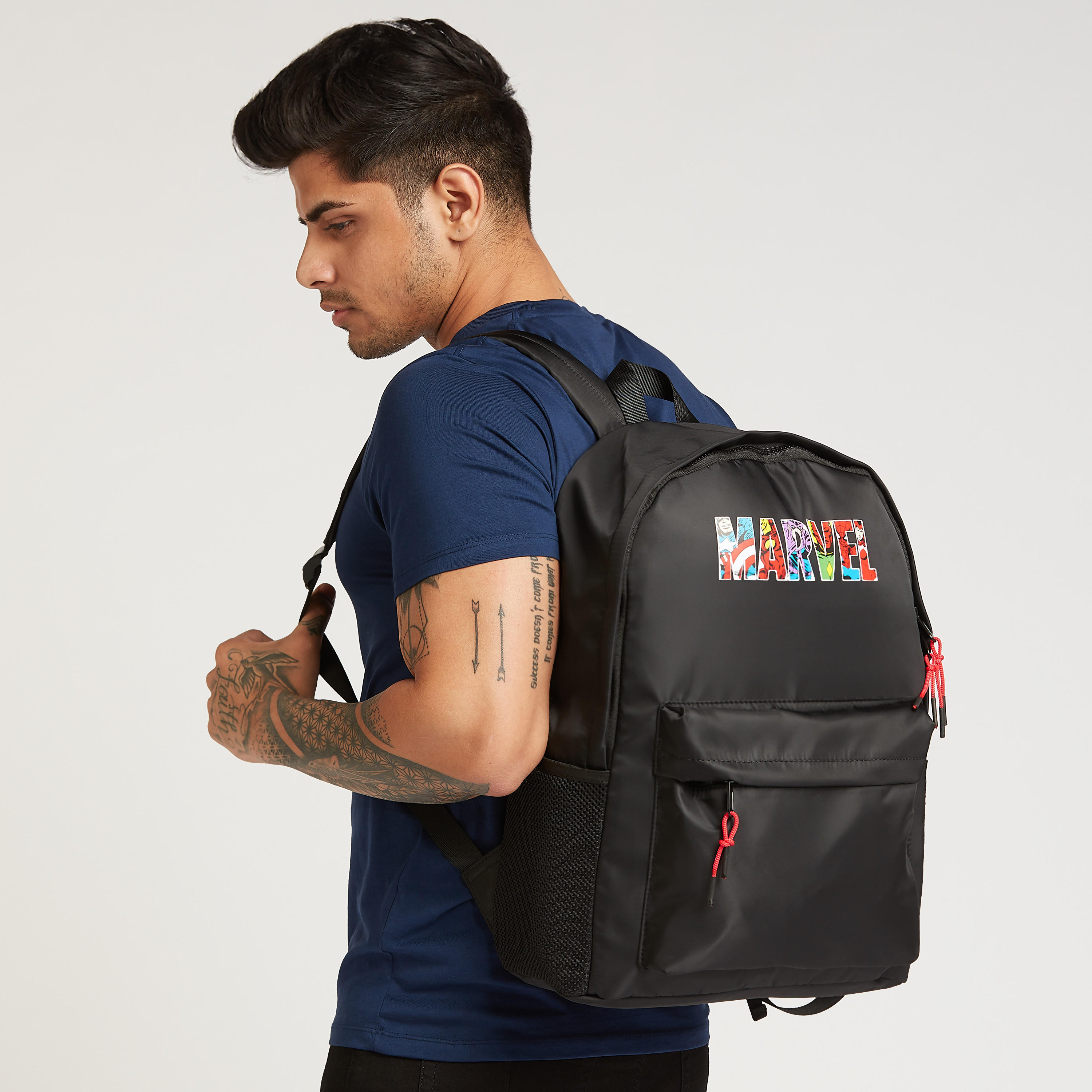 Marvel Print Backpack with Adjustable Shoulder Straps and Top Handle-men-bags-image-2
