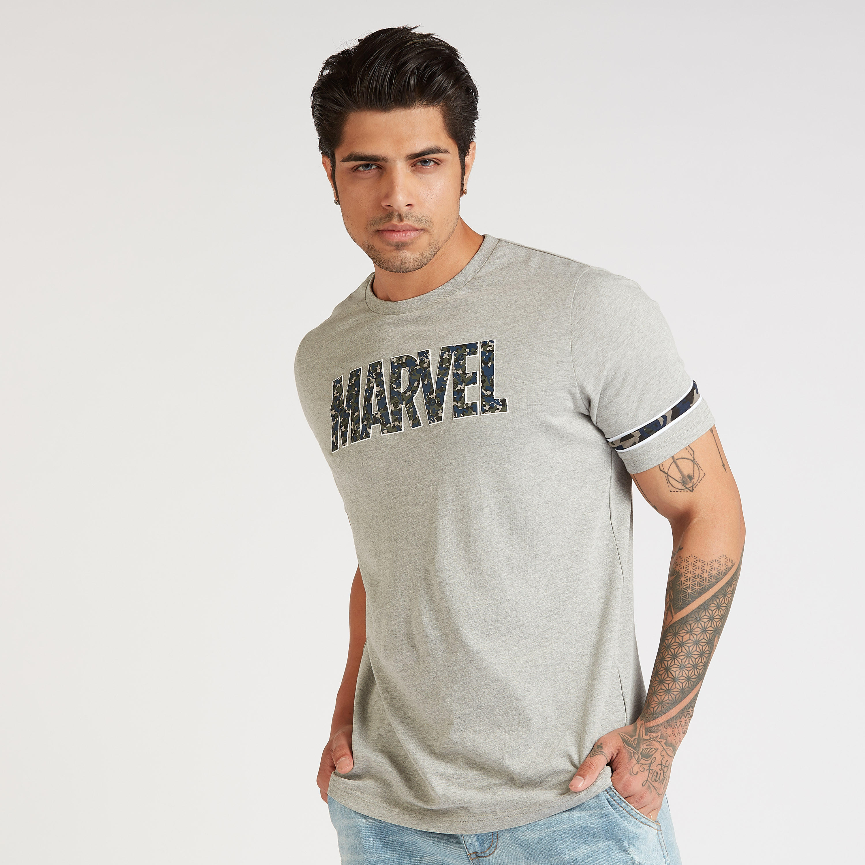 Slim Fit Marvel Print T-shirt with Crew Neck and Short Sleeves-men-clothing-tshirtsandpolos-tshirts-image-1